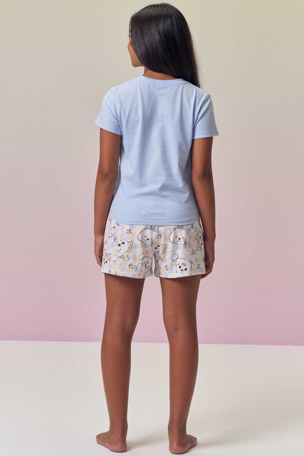 Conjunto de pijama com blusa em meia malha e shorts em malha fresh 95091 Vic Teen Menina Conjunto de pijama com blusa em meia malha e shorts em malha fresh 95091 Vic Teen Menina