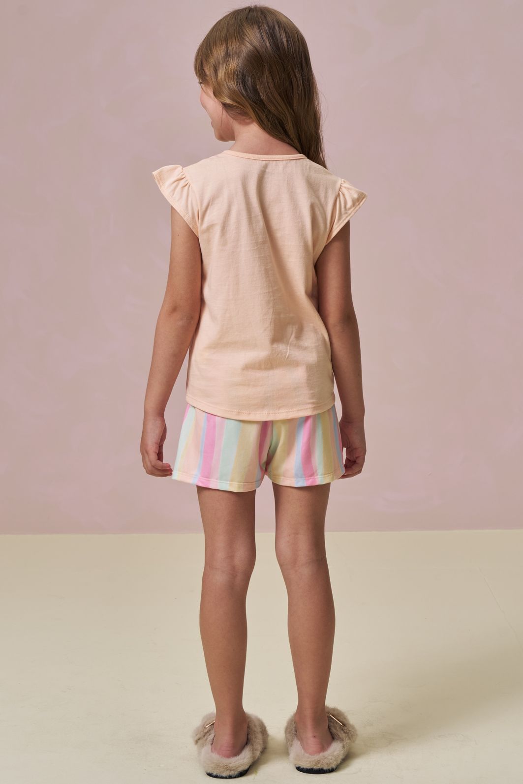 Conjunto de pijama de blusa em meia malha e shorts em malha comfy 96211 Infanti Infantil Menina