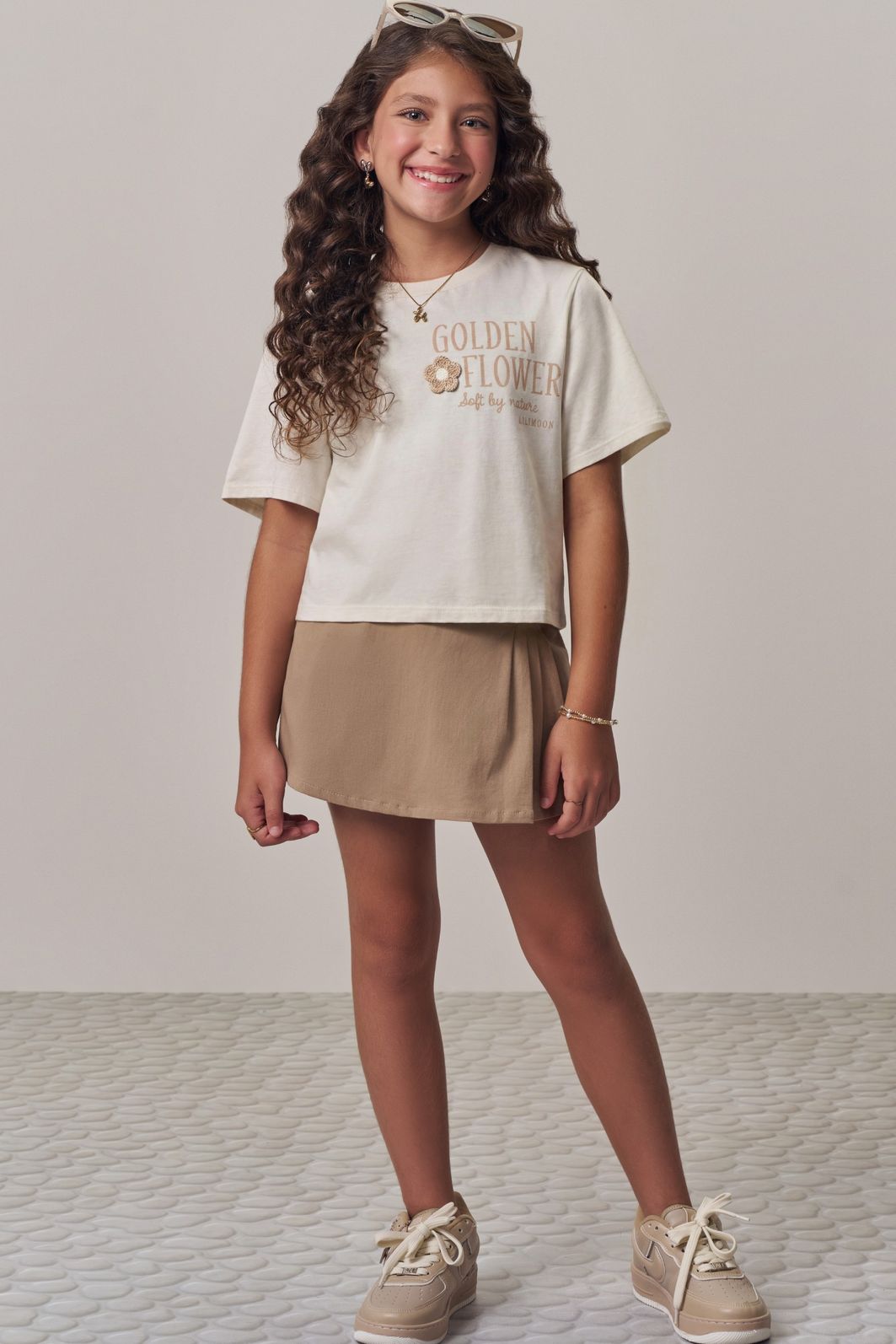 Conjunto de blusa em meia malha e short saia em sarja com elastano 98787 Lilimoon Teen Menina Conjunto de blusa em meia malha e short saia em sarja com elastano 98787 Lilimoon Teen Menina