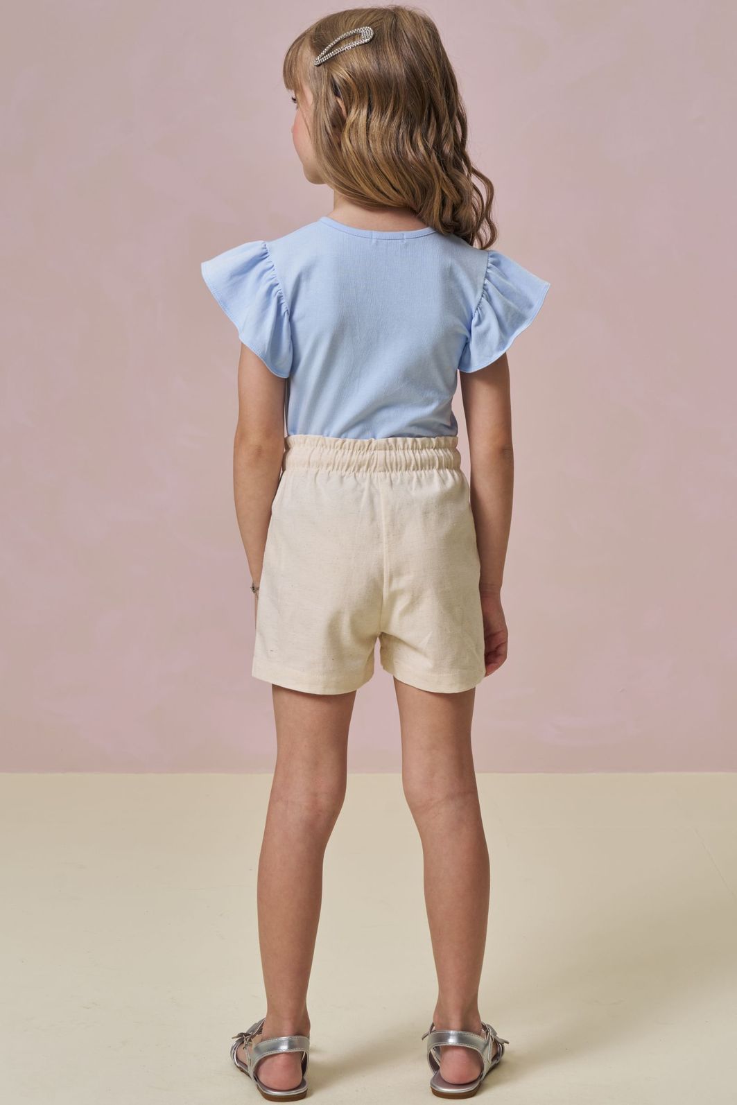 Conjunto de blusa em cotton e shorts em linho santorine com elastano 96279 Infanti Infantil Menina Conjunto de blusa em cotton e shorts em linho santorine com elastano 96279 Infanti Infantil Menina