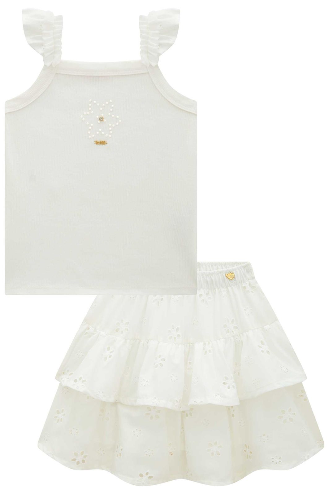 Conjunto de regata em canelado e saia em laise (com shorts embutido) 99609 Kukiê Infantil Menina Conjunto de regata em canelado e saia em laise (com shorts embutido) 99609 Kukiê Infantil Menina