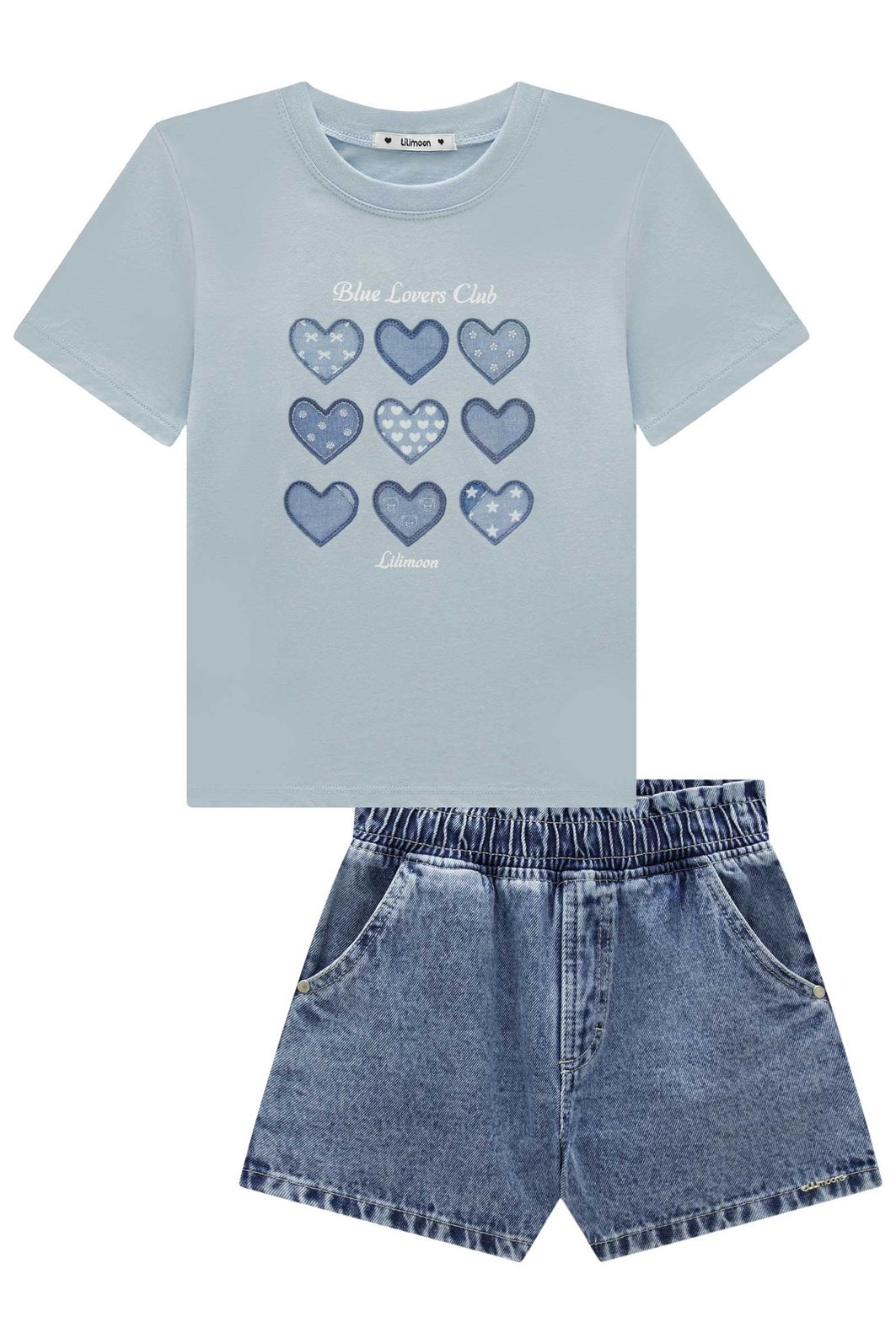 Conjunto de blusa em meia malha e shorts em jeans wishita 99350 Lilimoon Teen Menina