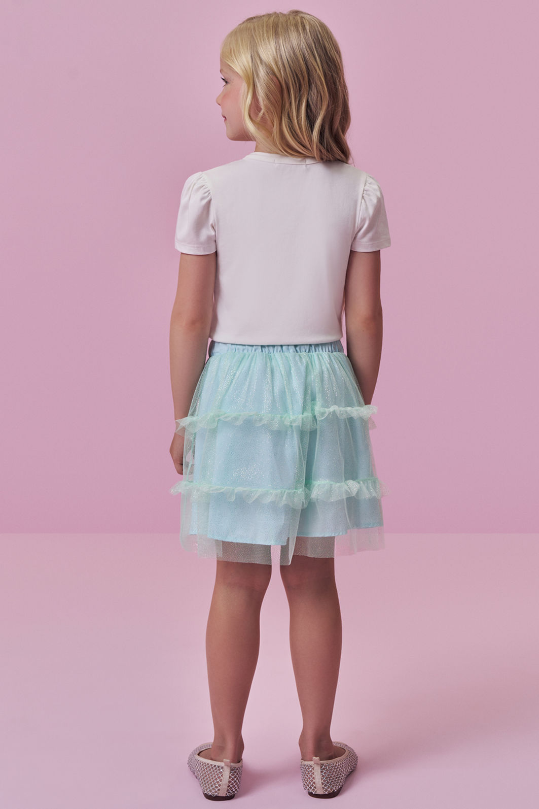 Conjunto de blusa em cotton e saia em tule glitter (com shorts embutido) 98842 Kukiê Infantil Menina Conjunto de blusa em cotton e saia em tule glitter (com shorts embutido) 98842 Kukiê Infantil Menina