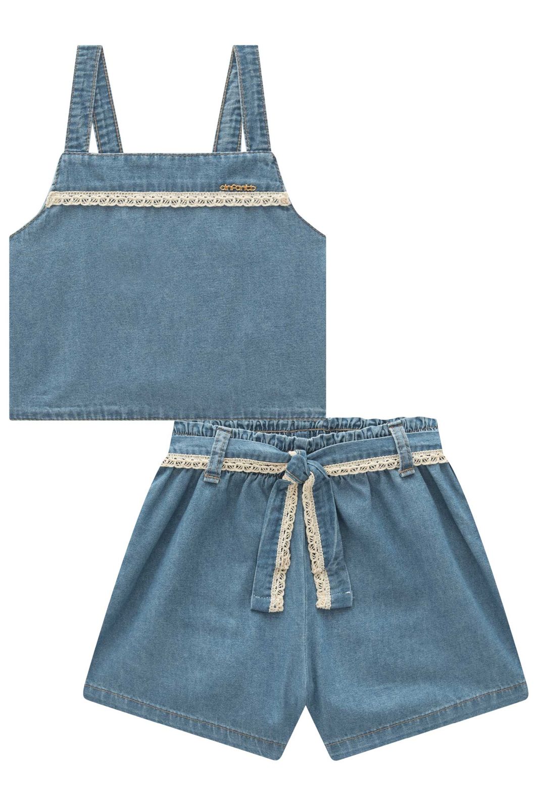 Conjunto de blusa e shorts em jeans 97042 Infanti Infantil Menina