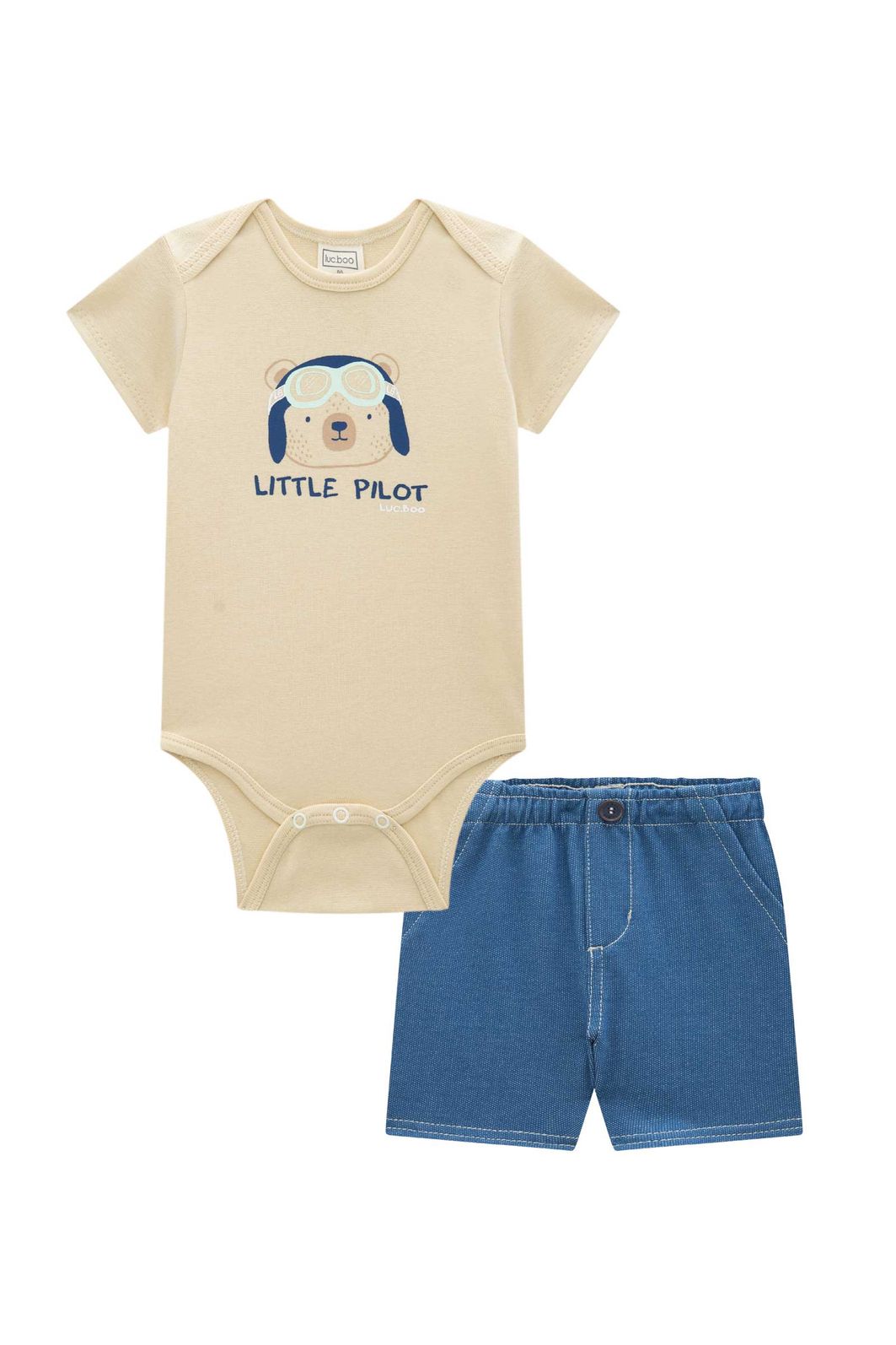 Conjunto de body em ribana 1x1 e bermuda em malha denim com elastano 94549 LucBoo Bebê Menino Conjunto de body em ribana 1x1 e bermuda em malha denim com elastano 94549 LucBoo Bebê Menino