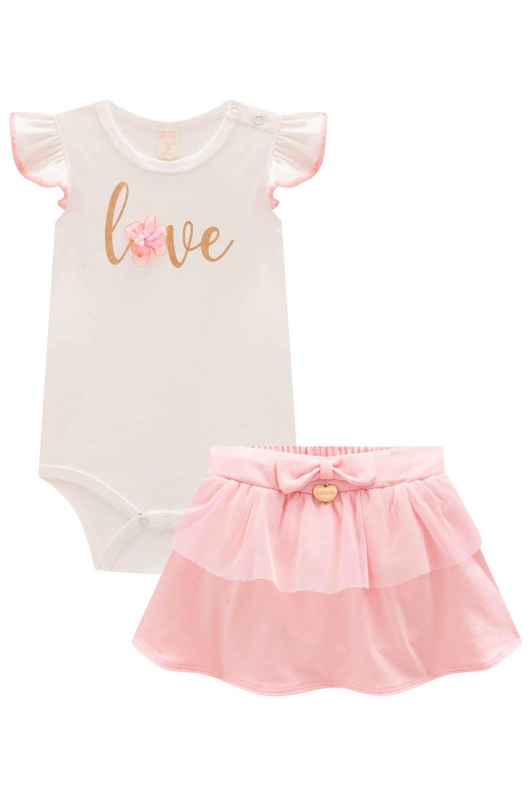 Conjunto de body em suedine e saia com calcinha em molevisco e tule com elastano 98595 Infanti Bebê Menina Conjunto de body em suedine e saia com calcinha em molevisco e tule com elastano 98595 Infanti Bebê Menina