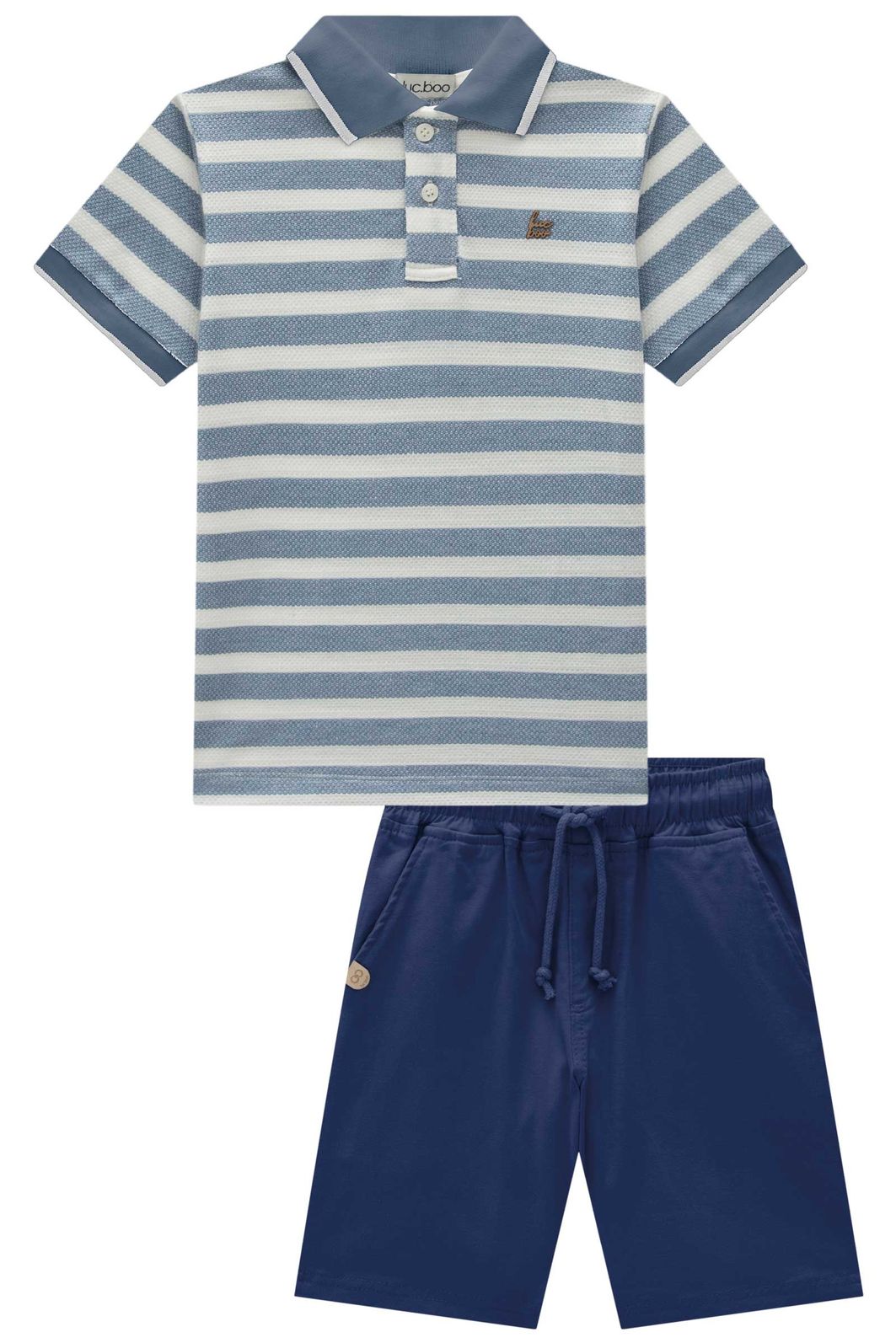 Conjunto de camisa polo em malha brizza e bermuda em sarja girassol com elastano 96015 LucBoo Infantil Menino Conjunto de camisa polo em malha brizza e bermuda em sarja girassol com elastano 96015 LucBoo Infantil Menino