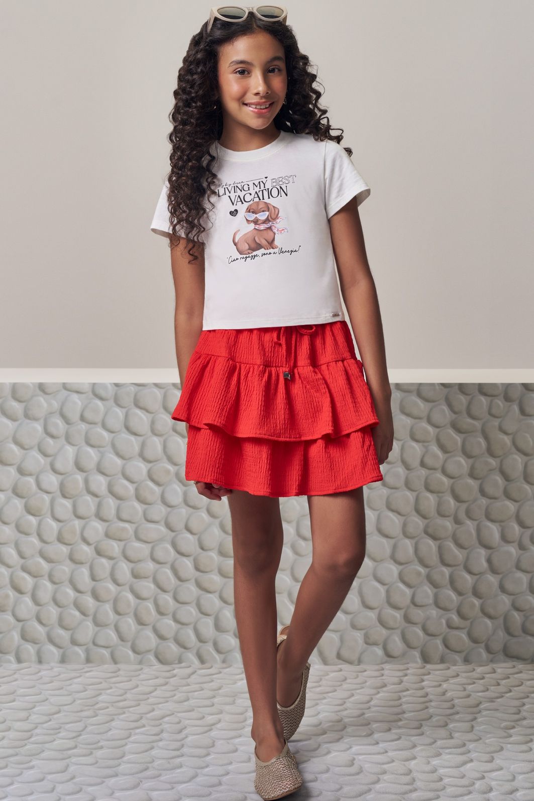 Conjunto de blusa em meia malha e saia em malha texturizada com shorts embutido 98960 Lilimoon Teen Menina Conjunto de blusa em meia malha e saia em malha texturizada com shorts embutido 98960 Lilimoon Teen Menina