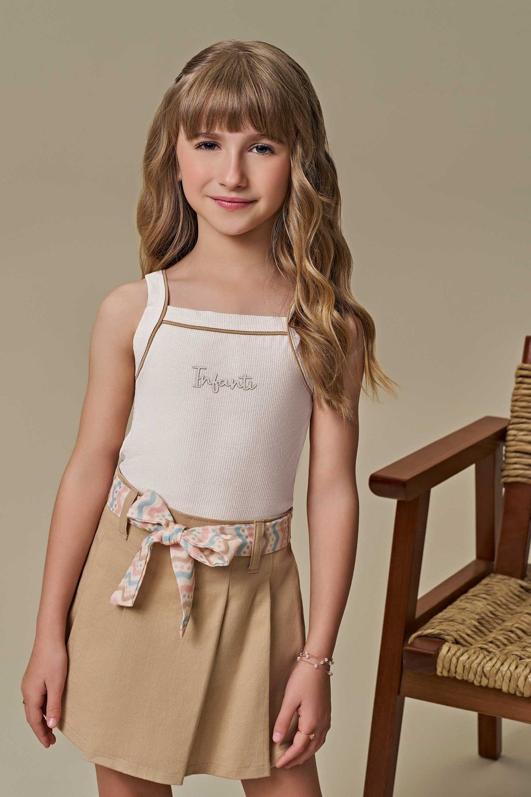 Conjunto de regata em canelado liz e short saia em sarja com elastano 97047 Infanti Infantil Menina Conjunto de regata em canelado liz e short saia em sarja com elastano 97047 Infanti Infantil Menina