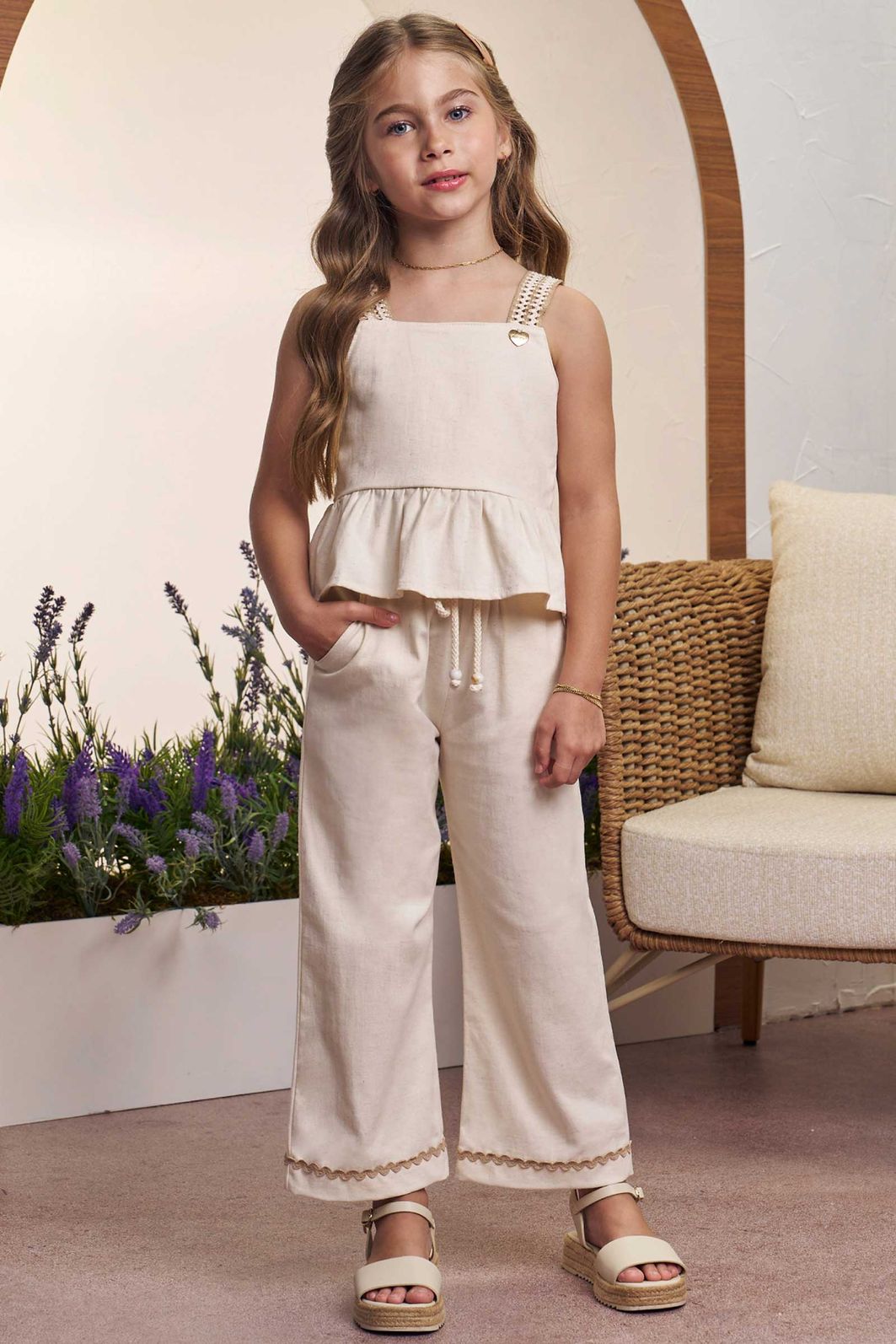 Conjunto de bata e calça mariner em linho com elastano 98536 Infanti Infantil Menina Conjunto de bata e calça mariner em linho com elastano 98536 Infanti Infantil Menina