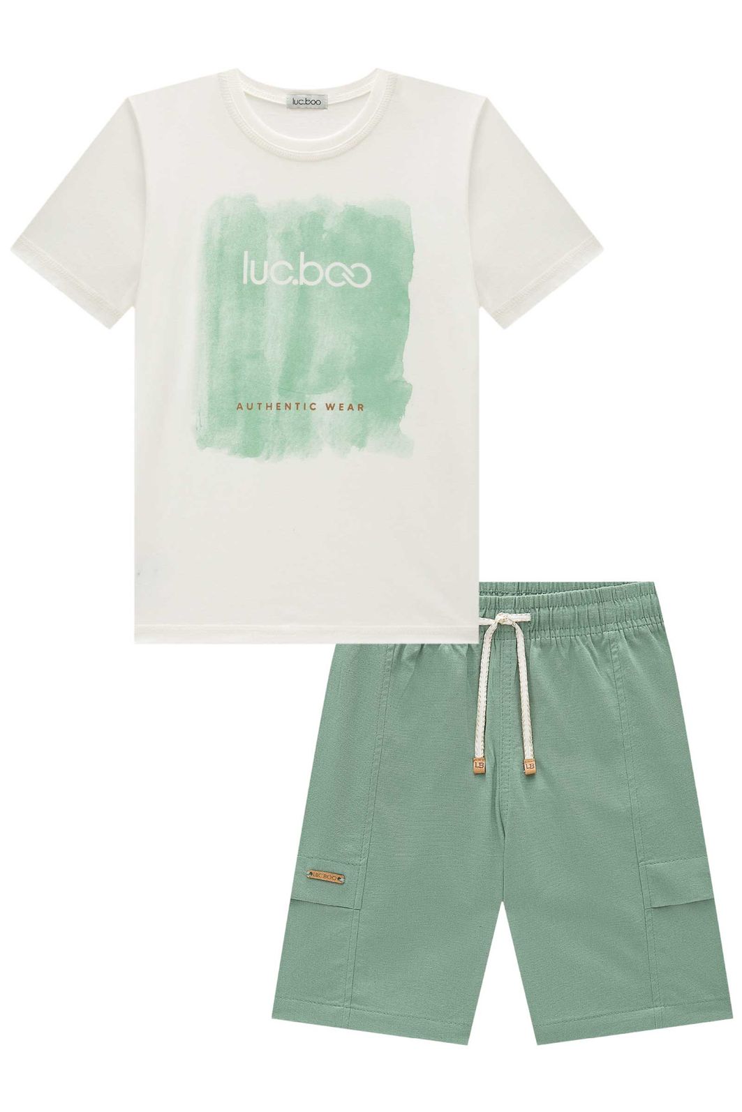 Conjunto de camiseta em meia malha e bermuda em linho santorine com elastano 92400 LucBoo Infantil Menino Conjunto de camiseta em meia malha e bermuda em linho santorine com elastano 92400 LucBoo Infantil Menino
