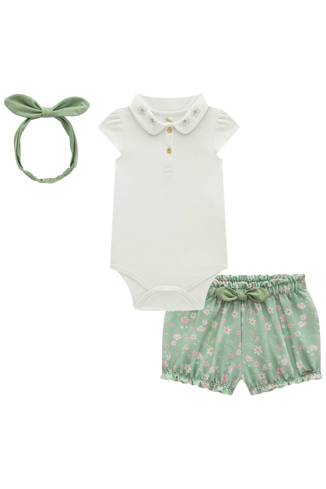 Conjunto de body em suedine com shorts em molecotton e faixa em meia malha 97005 Infanti Bebê Menina Conjunto de body em suedine com shorts em molecotton e faixa em meia malha 97005 Infanti Bebê Menina