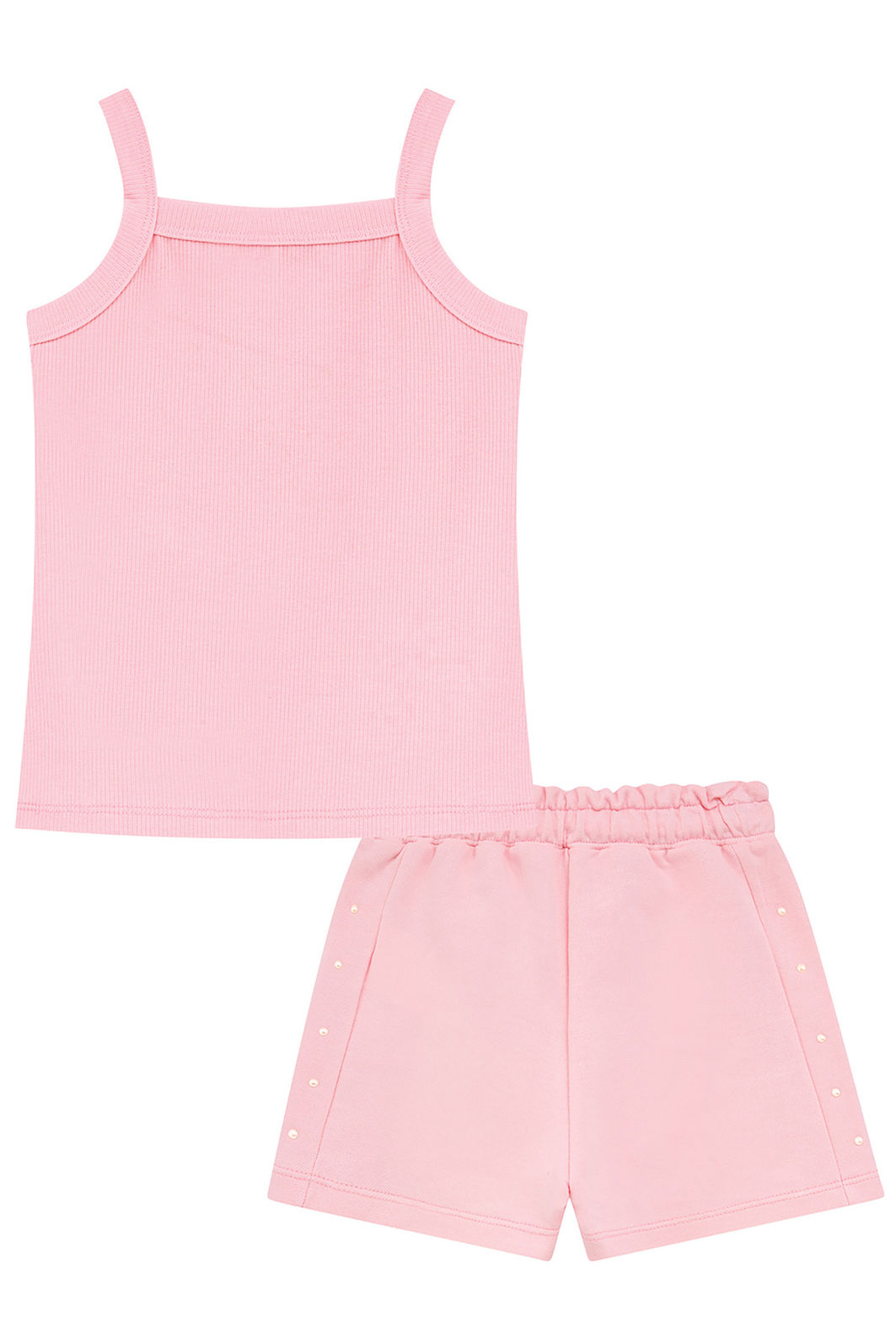 Conjunto de regata em canelado liz e shorts em moletom sem pelúcia 96545 Kukiê Infantil Menina