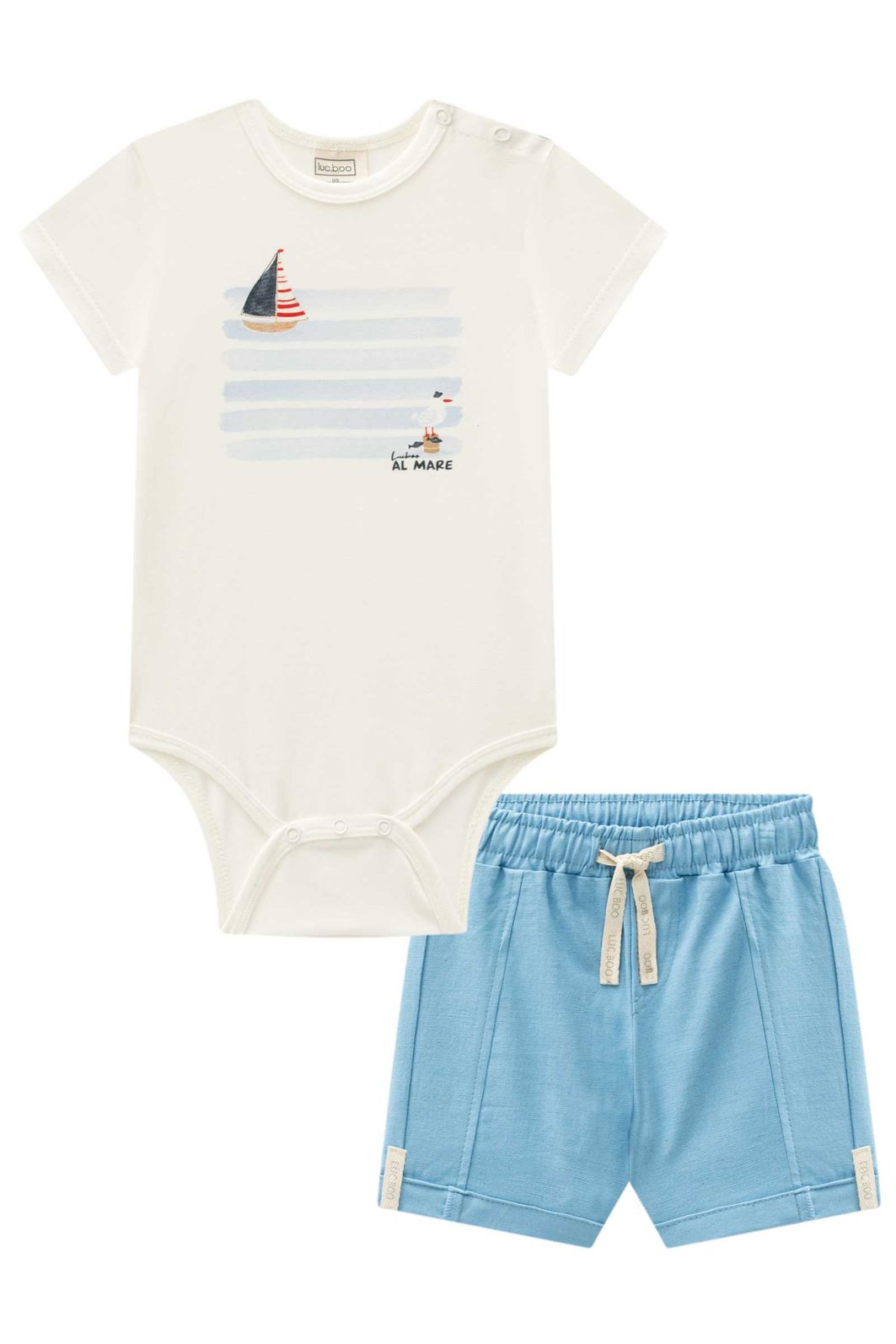 Conjunto de body em suedine e bermuda em linho santorine com elastano 95462 LucBoo Bebê Menino