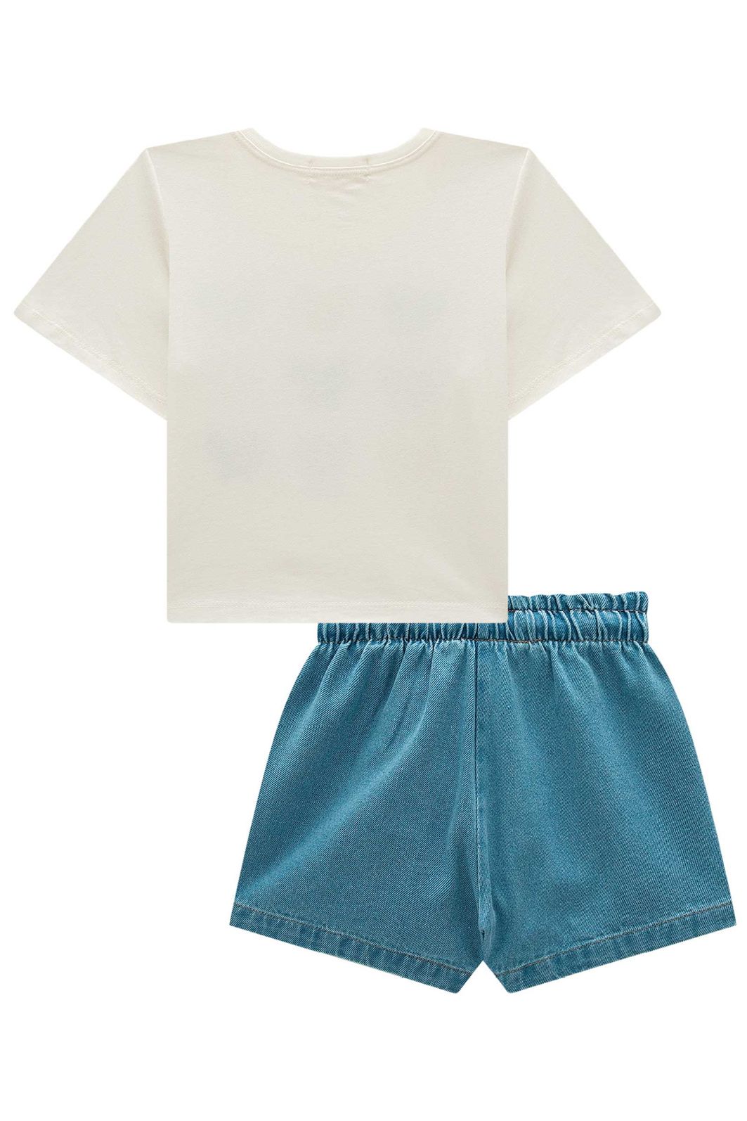 Conjunto de blusa em meia malha com short saia em jeans 99156 Infanti Infantil Menina