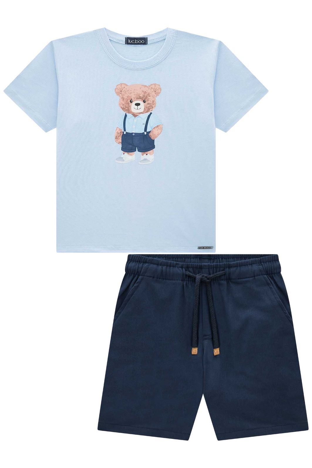 Conjunto de camiseta em meia malha e bermuda em sarja girassol com elastano 96226 LucBoo Infantil Menino Conjunto de camiseta em meia malha e bermuda em sarja girassol com elastano 96226 LucBoo Infantil Menino