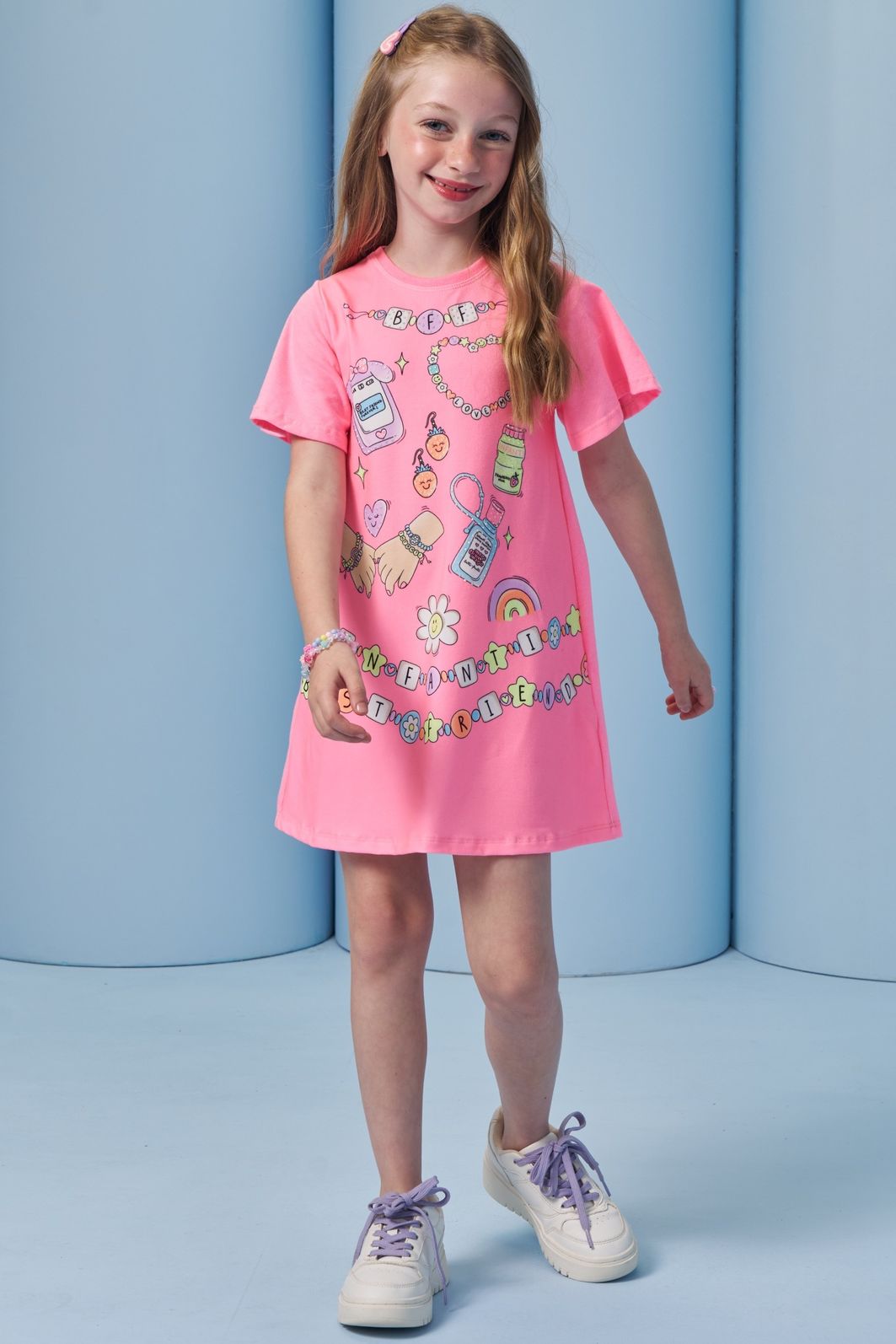 Vestido em meia malha. Acompanha kit pulseiras 93429 Infanti Infantil Menina Vestido em meia malha. Acompanha kit pulseiras 93429 Infanti Infantil Menina