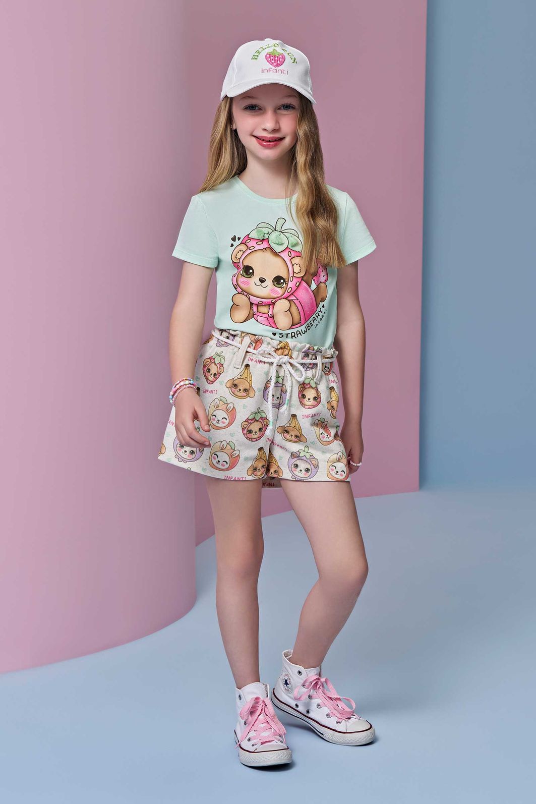 Conjunto de blusa em meia malha e shorts em moletom sem pelúcia 95370 Infanti Infantil Menina Conjunto de blusa em meia malha e shorts em moletom sem pelúcia 95370 Infanti Infantil Menina