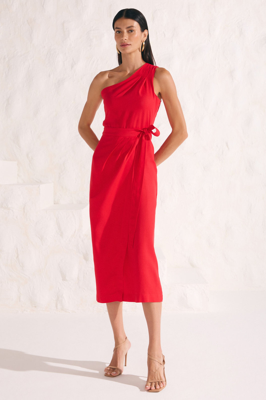 Vestido midi assimétrico em blend de linho 87143 Linzzi Vestido midi assimétrico em blend de linho 87143 Linzzi