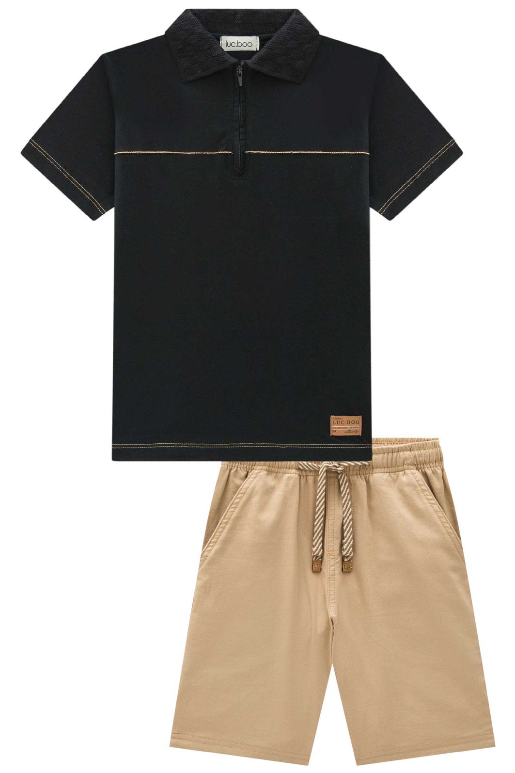 Conjunto de camisa polo em meia malha e bermuda em sarja girassol com elastano 96998 LucBoo Infantil Menino Conjunto de camisa polo em meia malha e bermuda em sarja girassol com elastano 96998 LucBoo Infantil Menino