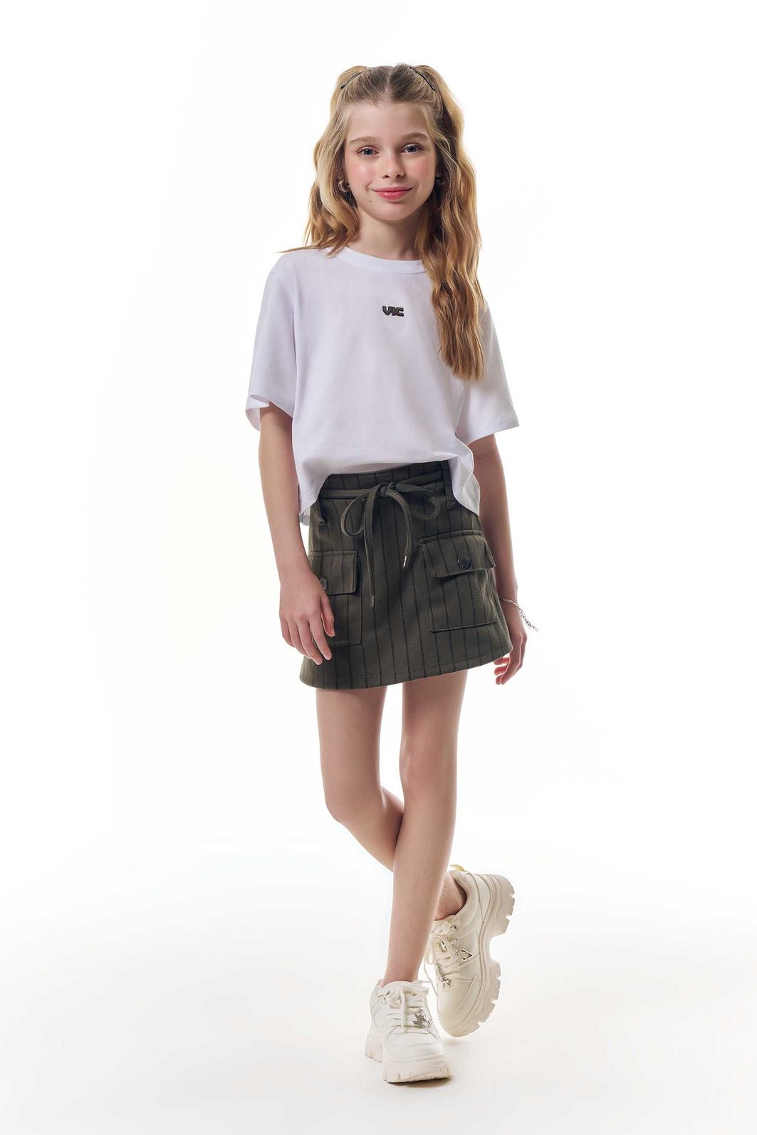 Saia em malha tailor fio tinto com shorts embutido 95984 Vic Teen Menina Saia em malha tailor fio tinto com shorts embutido 95984 Vic Teen Menina