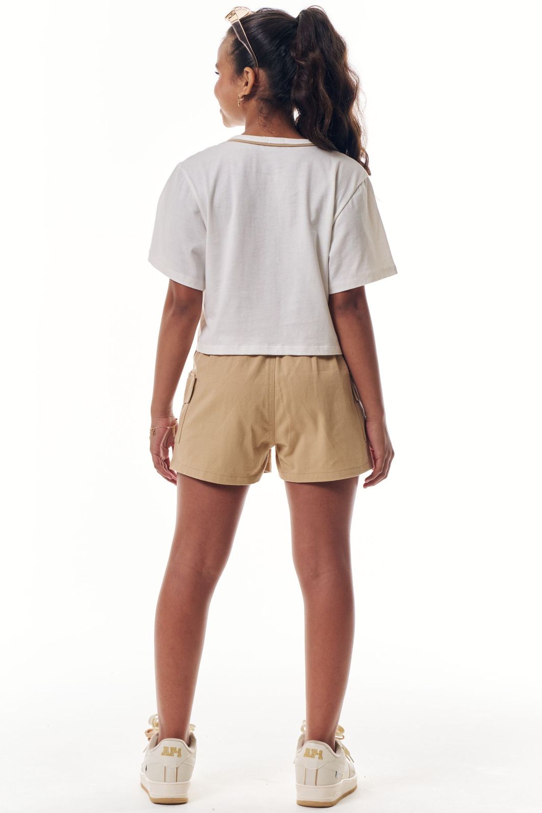 Conjunto de blusa em meia malha e shorts em sarja com elastano 95924 Vic Teen Menina Conjunto de blusa em meia malha e shorts em sarja com elastano 95924 Vic Teen Menina