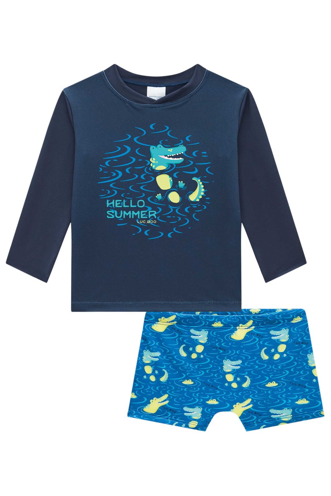 Conjunto de camiseta e sunga em malha UV dry com proteção UV 50+ 92883 LucBoo Bebê Menino Conjunto de camiseta e sunga em malha UV dry com proteção UV 50+ 92883 LucBoo Bebê Menino