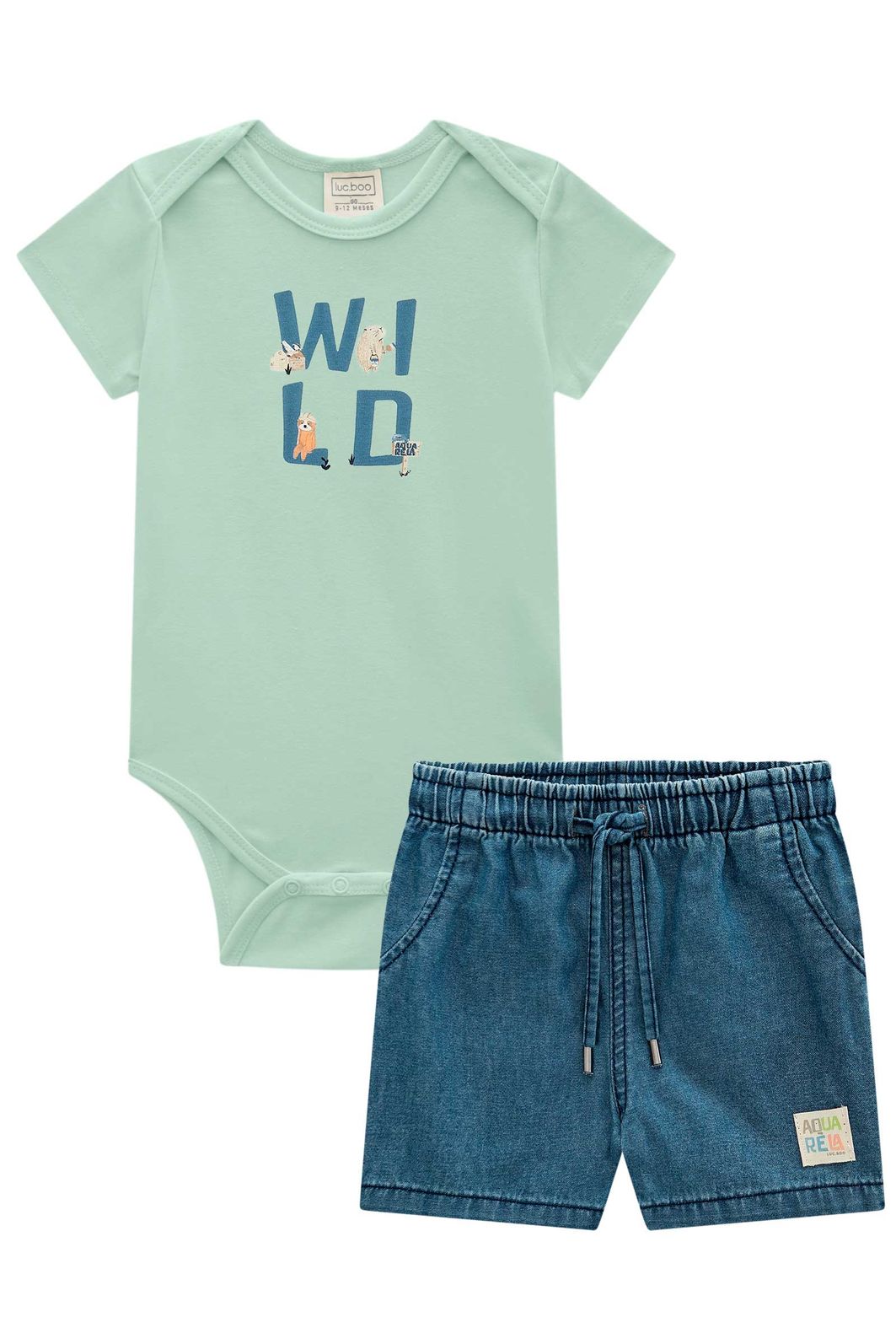 Conjunto de body em suedine e bermuda em jeans teca 98124 LucBoo Bebê Menino Conjunto de body em suedine e bermuda em jeans teca 98124 LucBoo Bebê Menino