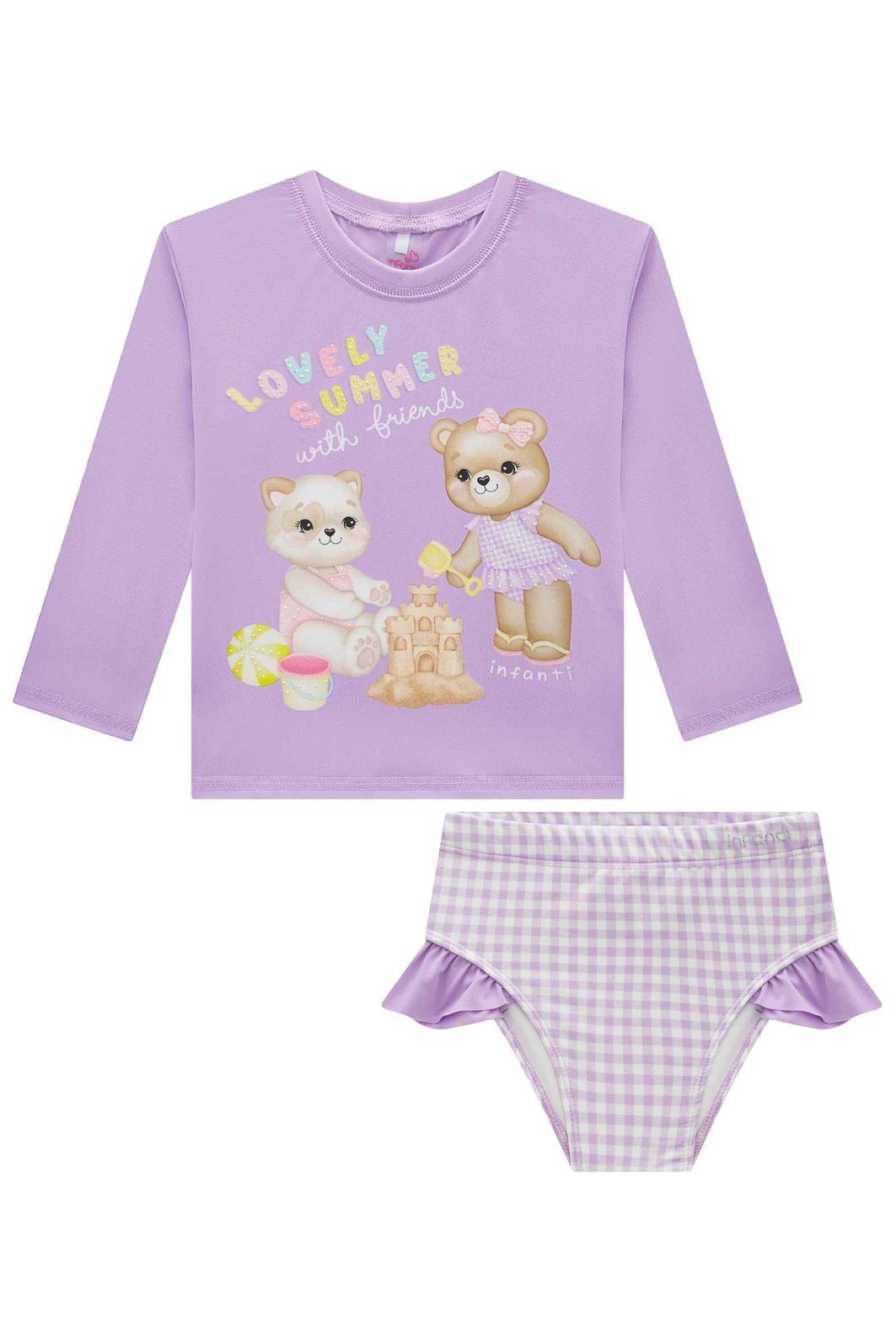 Conjunto de blusa e calcinha em malha UV dry com proteção UV 50+ 95584 Infanti Infantil Menina Conjunto de blusa e calcinha em malha UV dry com proteção UV 50+ 95584 Infanti Infantil Menina
