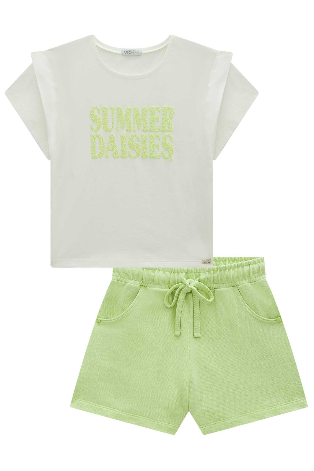 Conjunto de blusa em meia malha e shorts em moletom sem pelúcia 98499 Vic Teen Menina Conjunto de blusa em meia malha e shorts em moletom sem pelúcia 98499 Vic Teen Menina