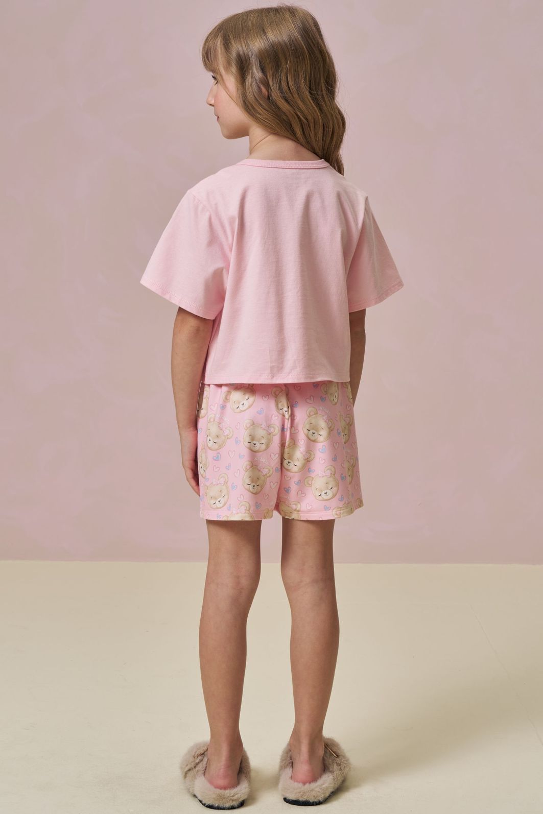 Conjunto de pijama de blusa em meia malha com shorts em malha comfy 95999 Infanti Infantil Menina Conjunto de pijama de blusa em meia malha com shorts em malha comfy 95999 Infanti Infantil Menina