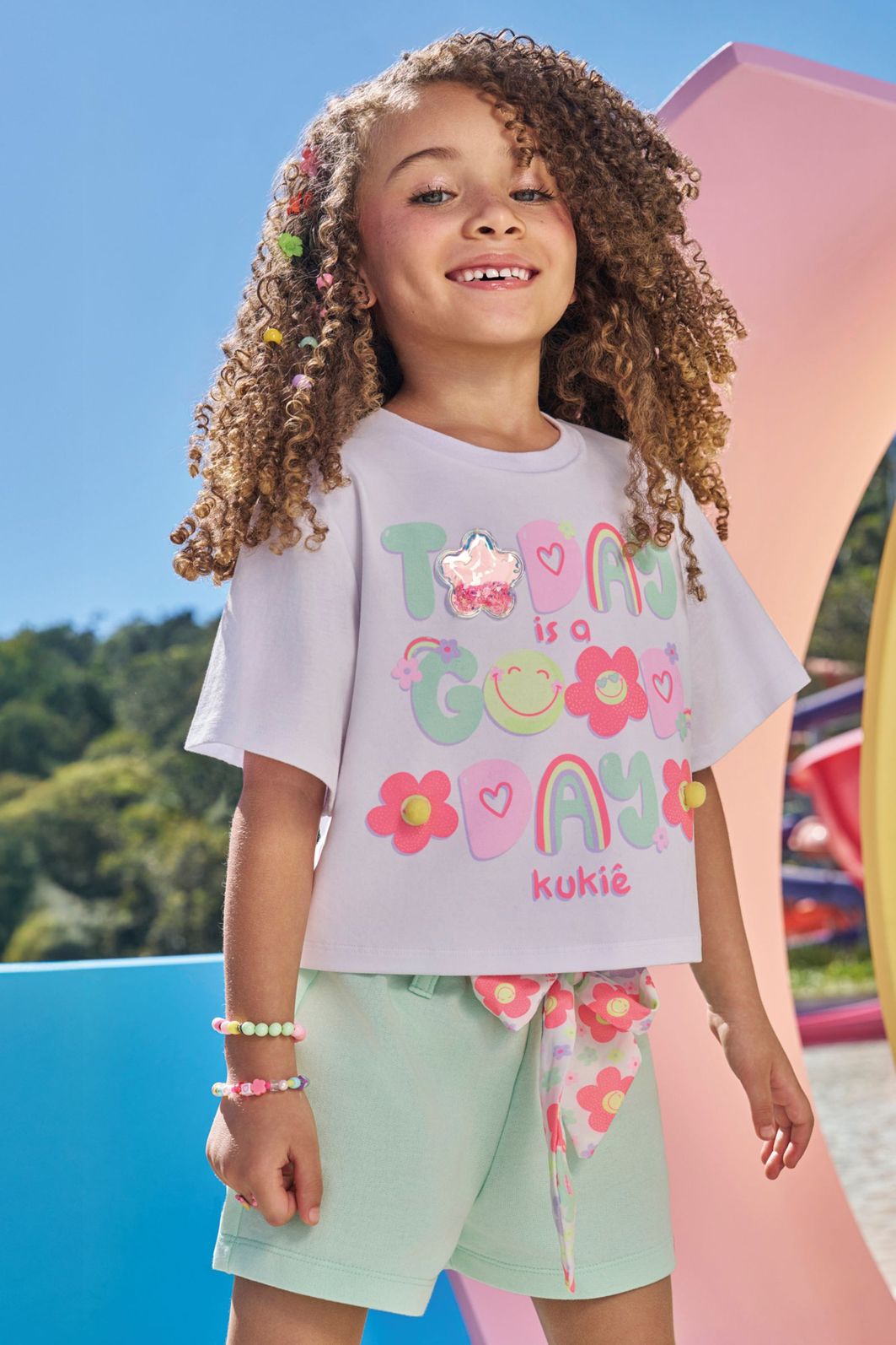 Conjunto de blusa em meia malha e shorts em moletom sem pelúcia 96580 Kukiê Infantil Menina Conjunto de blusa em meia malha e shorts em moletom sem pelúcia 96580 Kukiê Infantil Menina