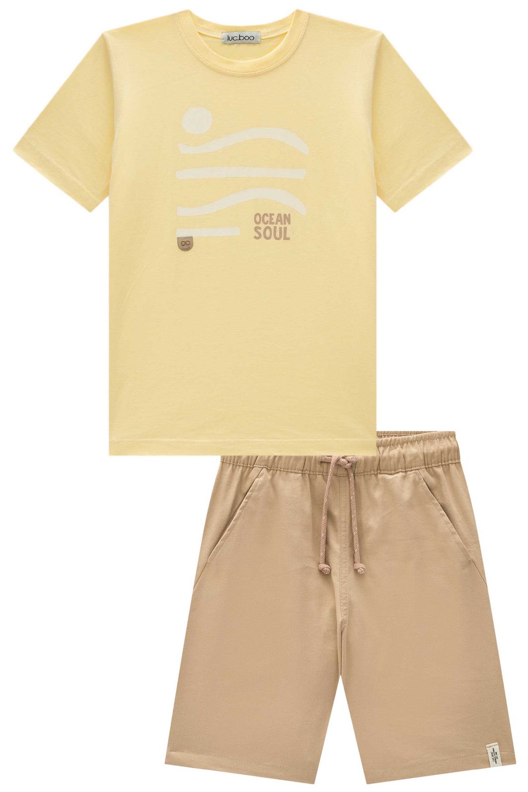 Conjunto de camiseta em meia malha e bermuda em sarja girassol com elastano 97186 LucBoo Infantil Menino Conjunto de camiseta em meia malha e bermuda em sarja girassol com elastano 97186 LucBoo Infantil Menino