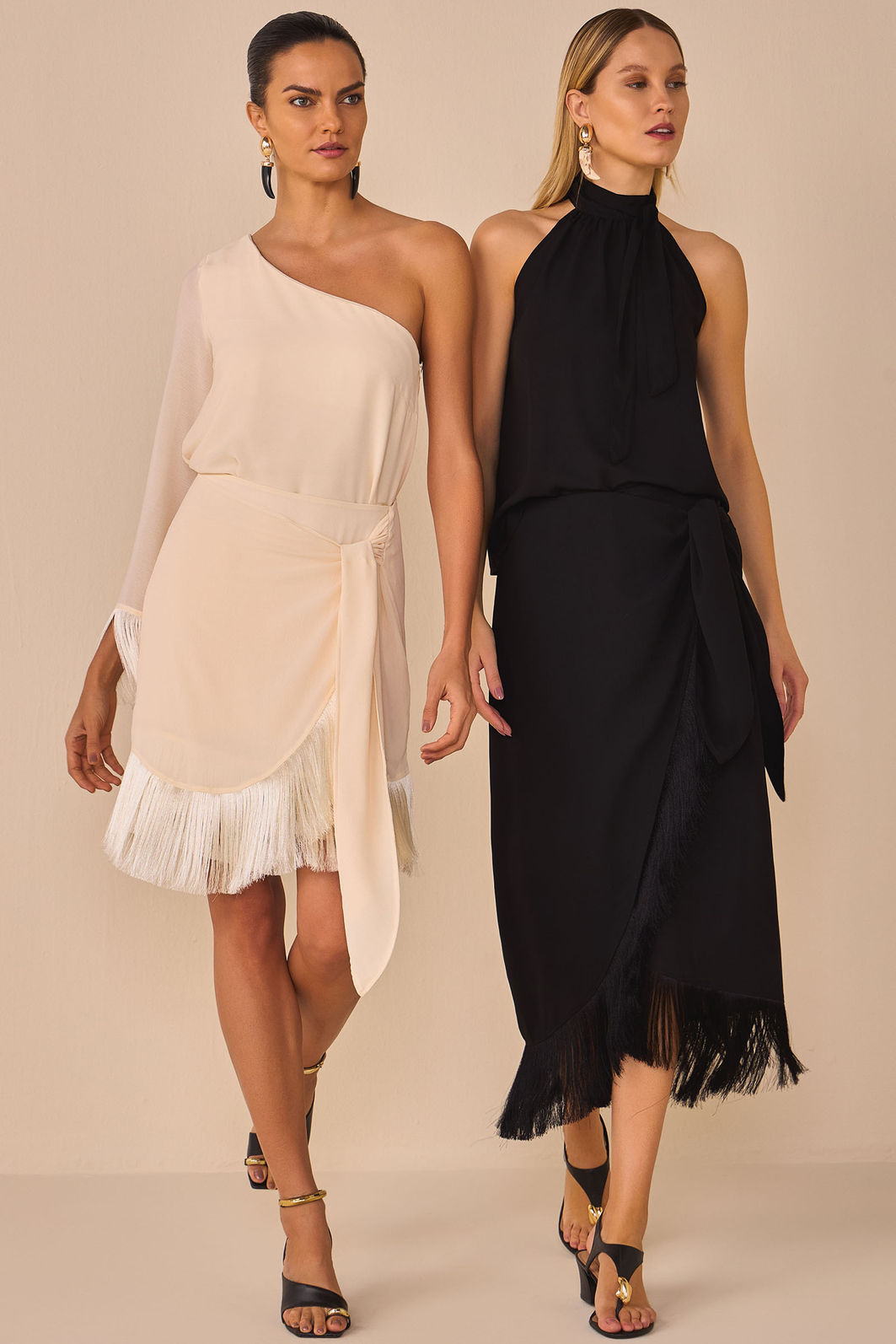 Saia maxi midi em chiffon texturizado com aplicação de franjas 96826 Linzzi Saia maxi midi em chiffon texturizado com aplicação de franjas 96826 Linzzi