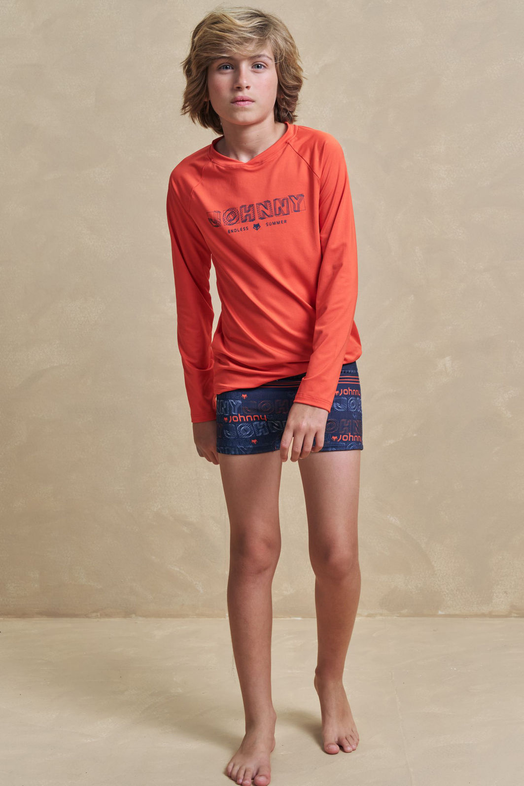 Conjunto de camiseta e sunga em malha uv dry com proteção UV50+ 97334 Johnny Fox Teen Menino Conjunto de camiseta e sunga em malha uv dry com proteção UV50+ 97334 Johnny Fox Teen Menino