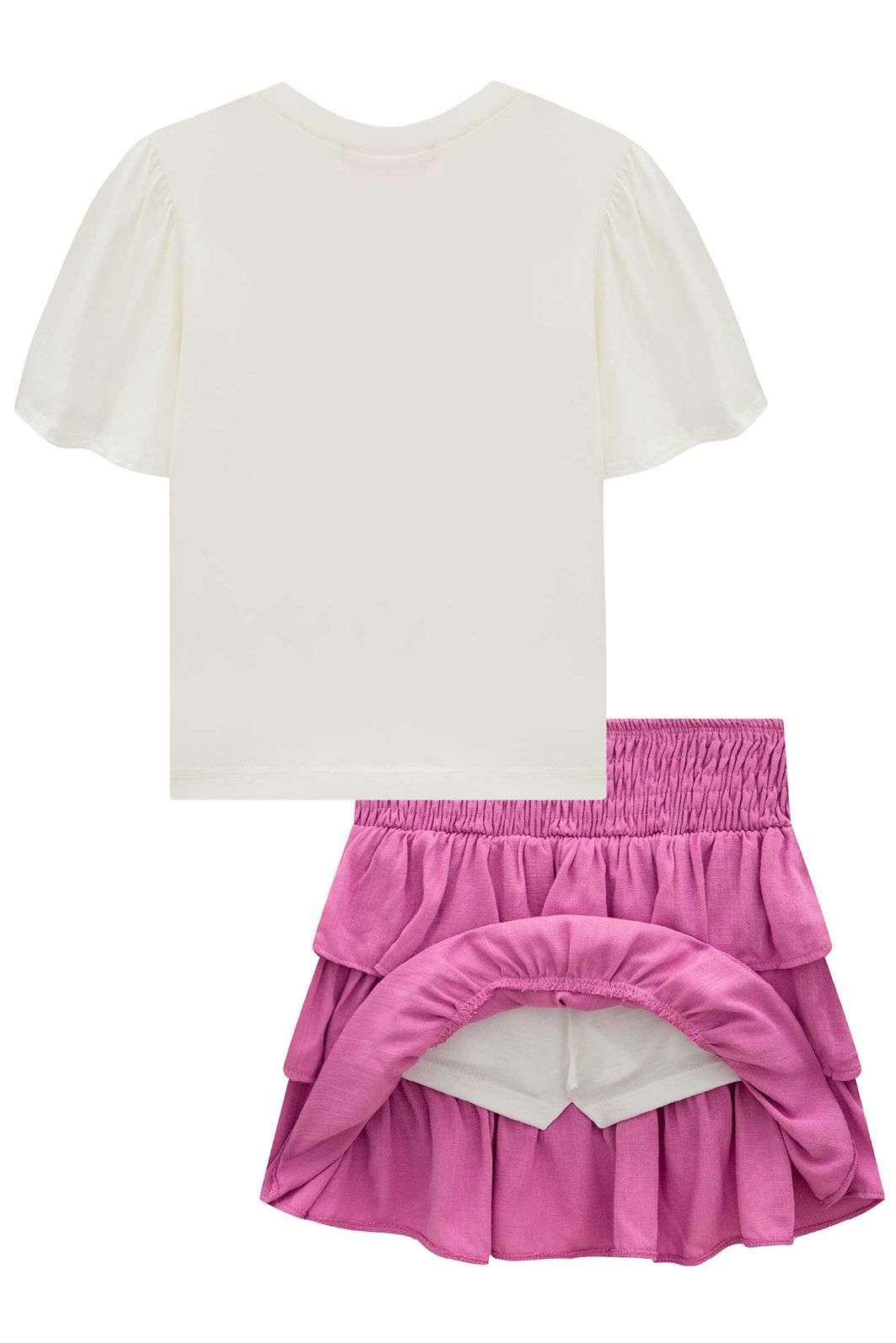 Conjunto de blusa em meia malha e saia em viscose (com shorts embutido) 99446 Kukiê Infantil Menina Conjunto de blusa em meia malha e saia em viscose (com shorts embutido) 99446 Kukiê Infantil Menina