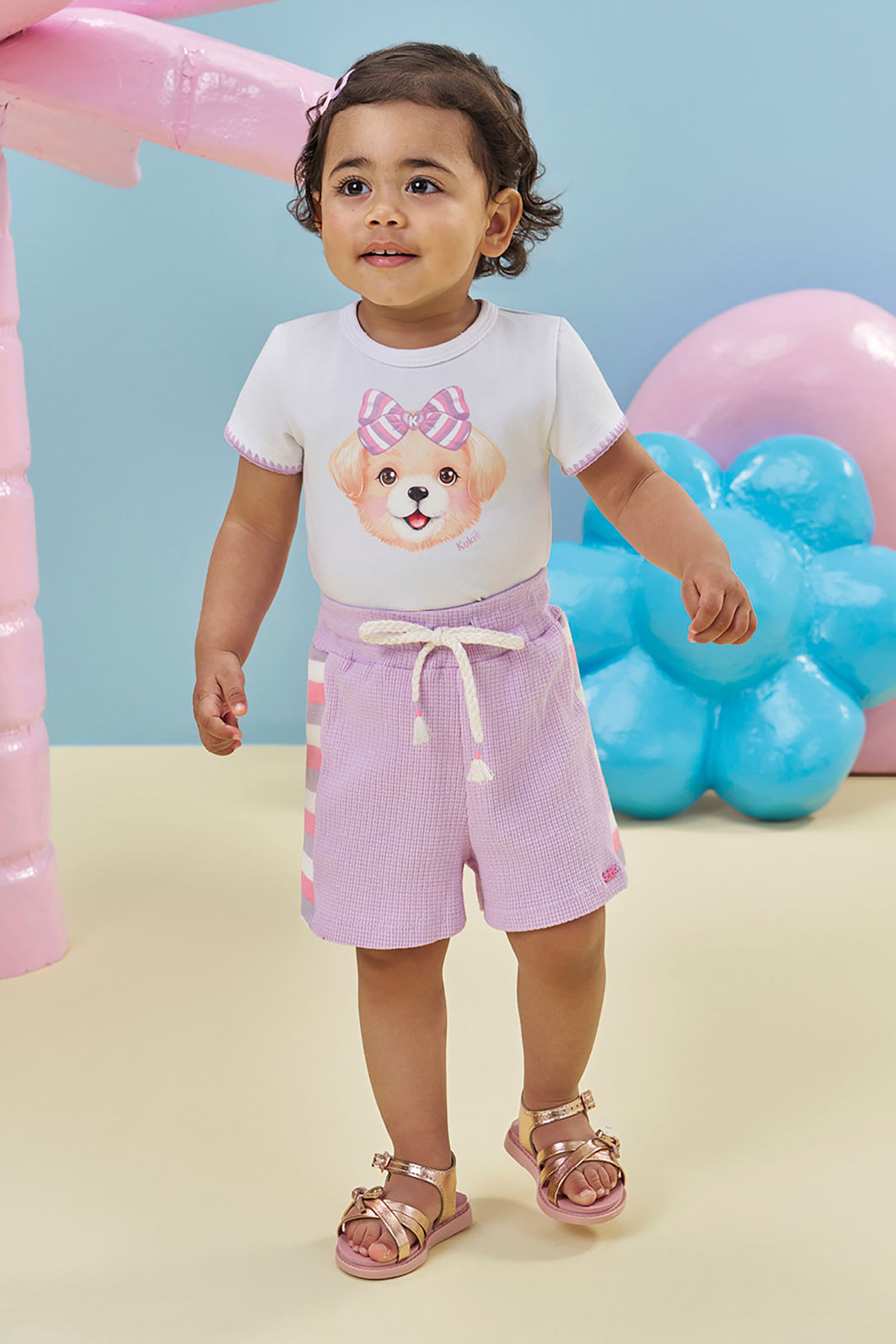 Conjunto de body em cotton e shorts em malha waffle 95351 Kukiê Bebê Menina Conjunto de body em cotton e shorts em malha waffle 95351 Kukiê Bebê Menina