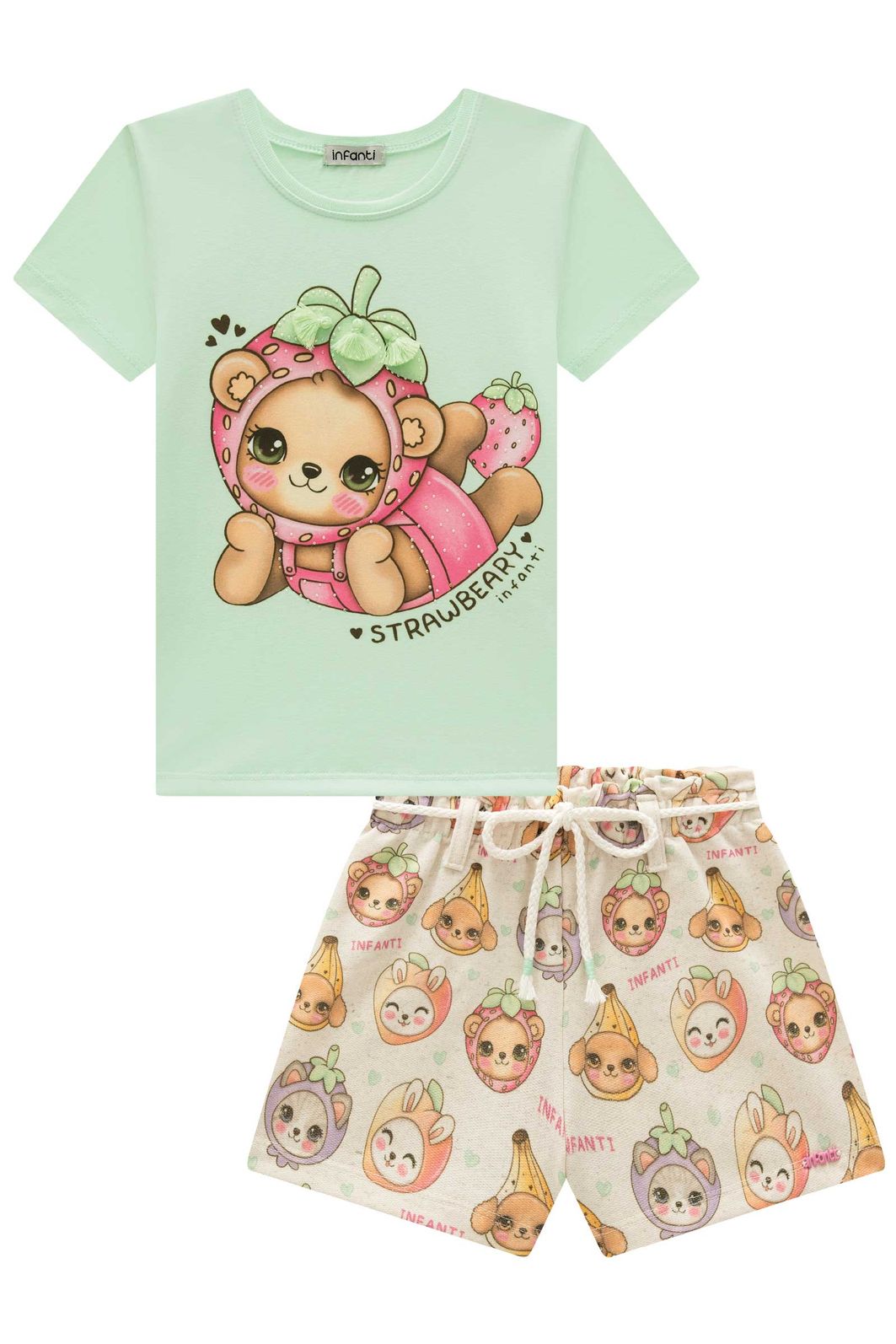 Conjunto de blusa em meia malha e shorts em moletom sem pelúcia 95370 Infanti Infantil Menina Conjunto de blusa em meia malha e shorts em moletom sem pelúcia 95370 Infanti Infantil Menina