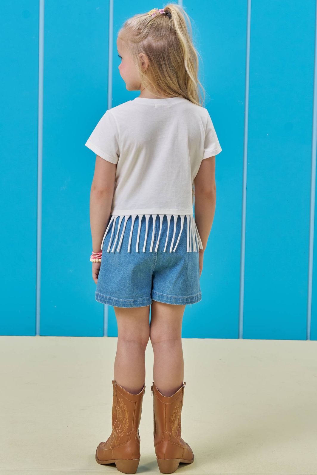 Shorts em jeans com elastano 94827 Kukiê Infantil Menina