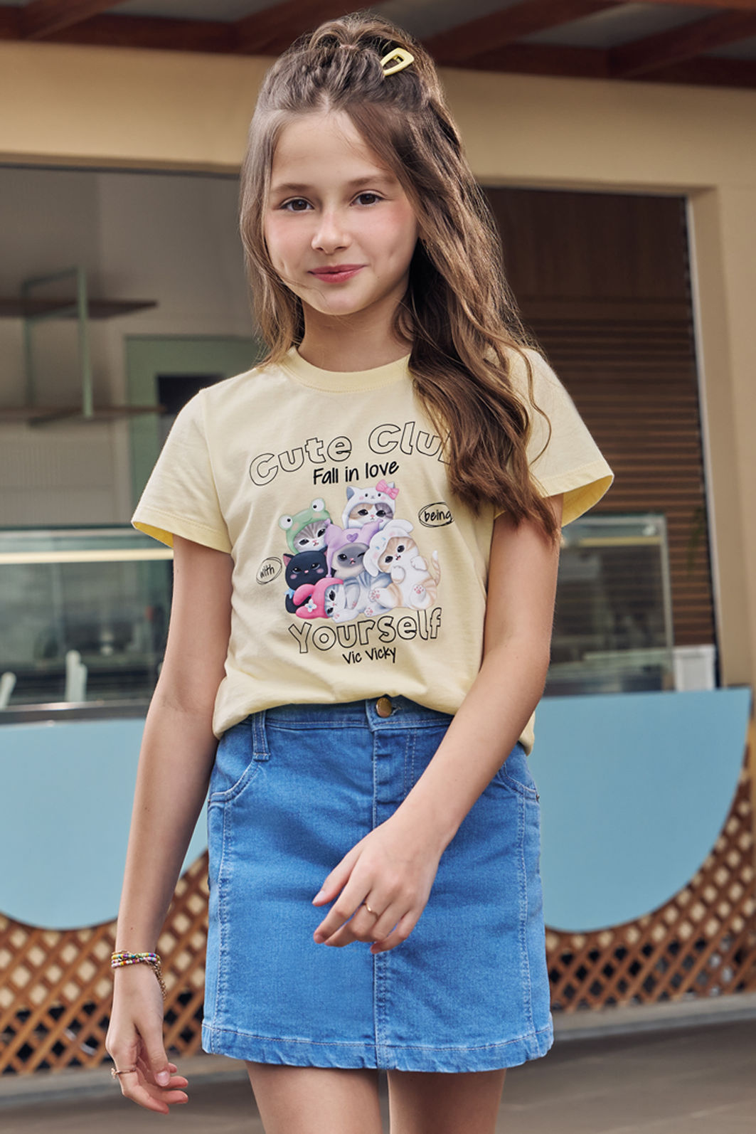 Short saia em jeans com elastano 94990 Vic Teen Menina Short saia em jeans com elastano 94990 Vic Teen Menina