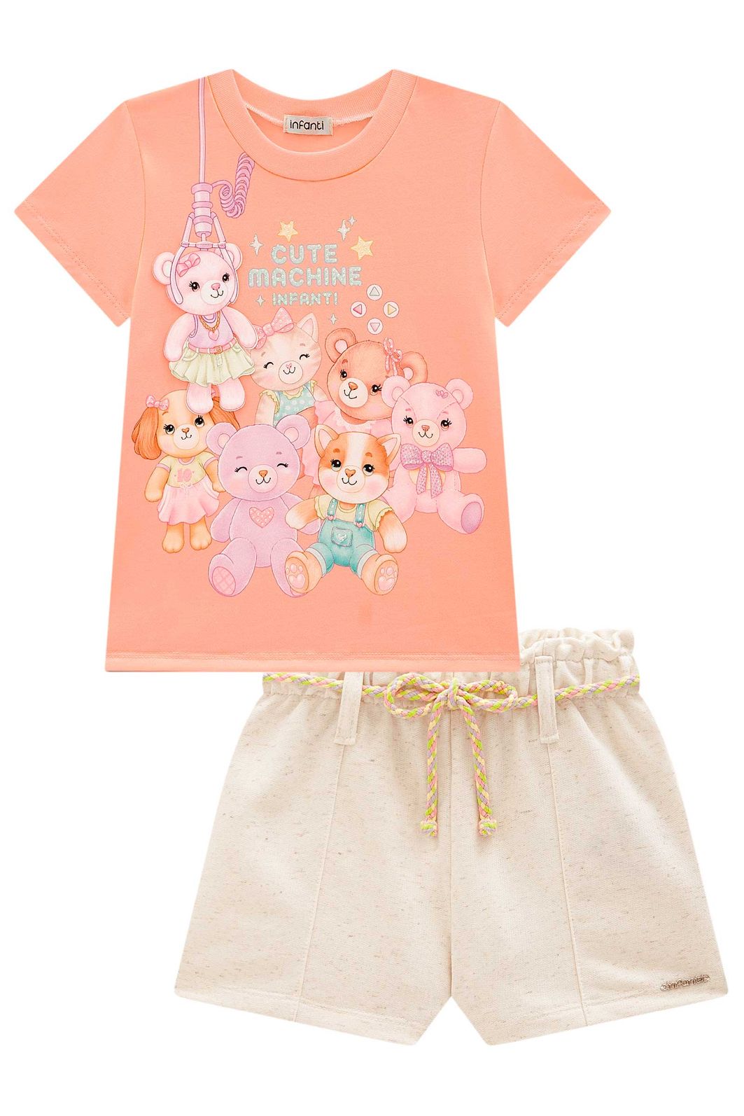 Conjunto de blusa em meia malha e shorts em moletom sem pelúcia 98372 Infanti Infantil Menina Conjunto de blusa em meia malha e shorts em moletom sem pelúcia 98372 Infanti Infantil Menina