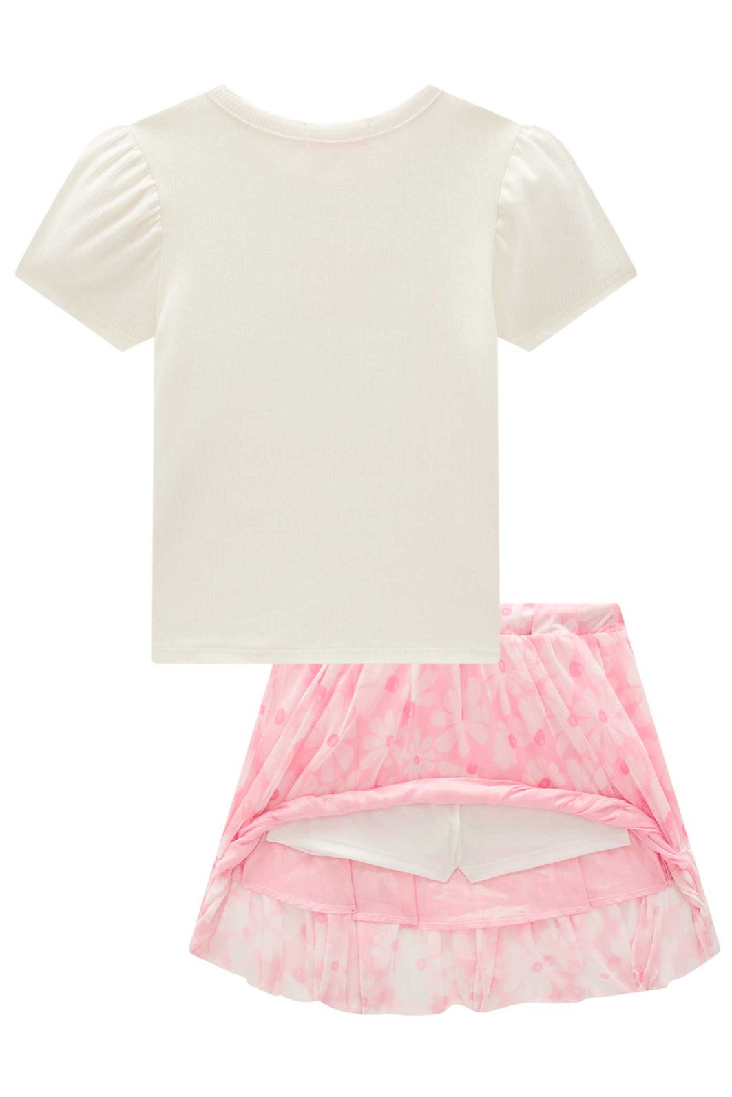 Conjunto de blusa em canelado e saia em tule com elastano (com shorts embutido) 99665 Kukiê Infantil Menina Conjunto de blusa em canelado e saia em tule com elastano (com shorts embutido) 99665 Kukiê Infantil Menina