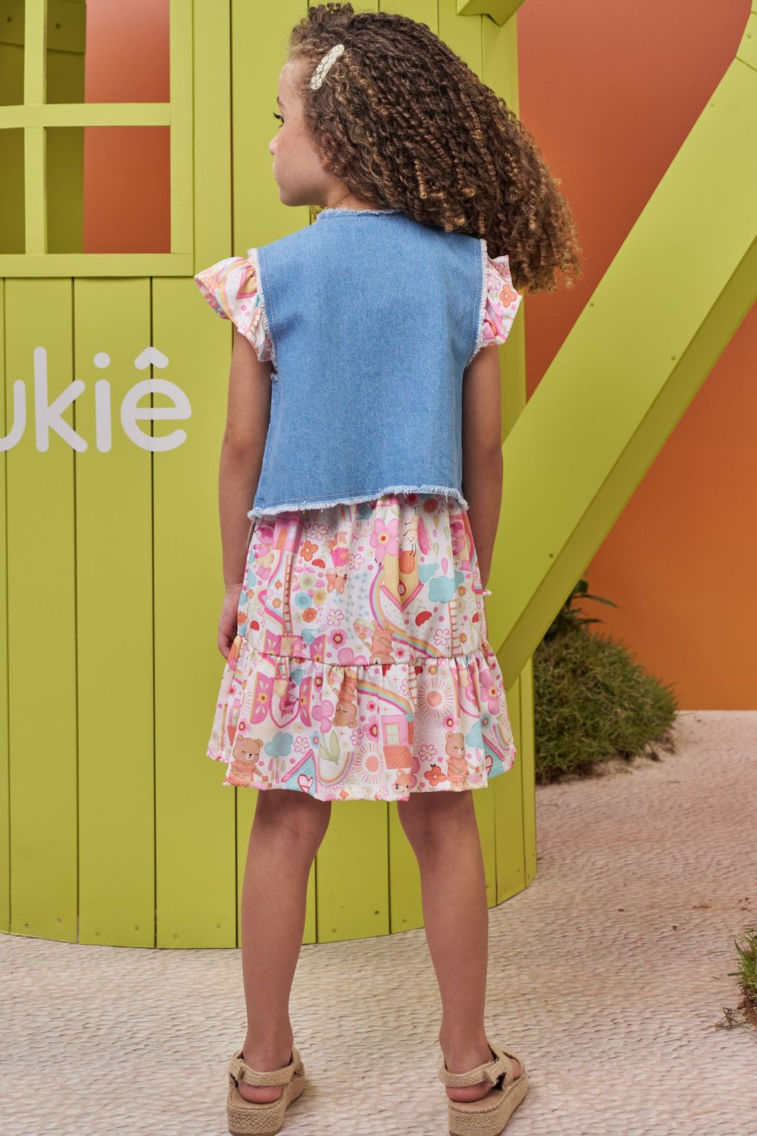 Vestido em malha fresh e colete em jeans arkansas 98602 Kukiê Infantil Menina Vestido em malha fresh e colete em jeans arkansas 98602 Kukiê Infantil Menina