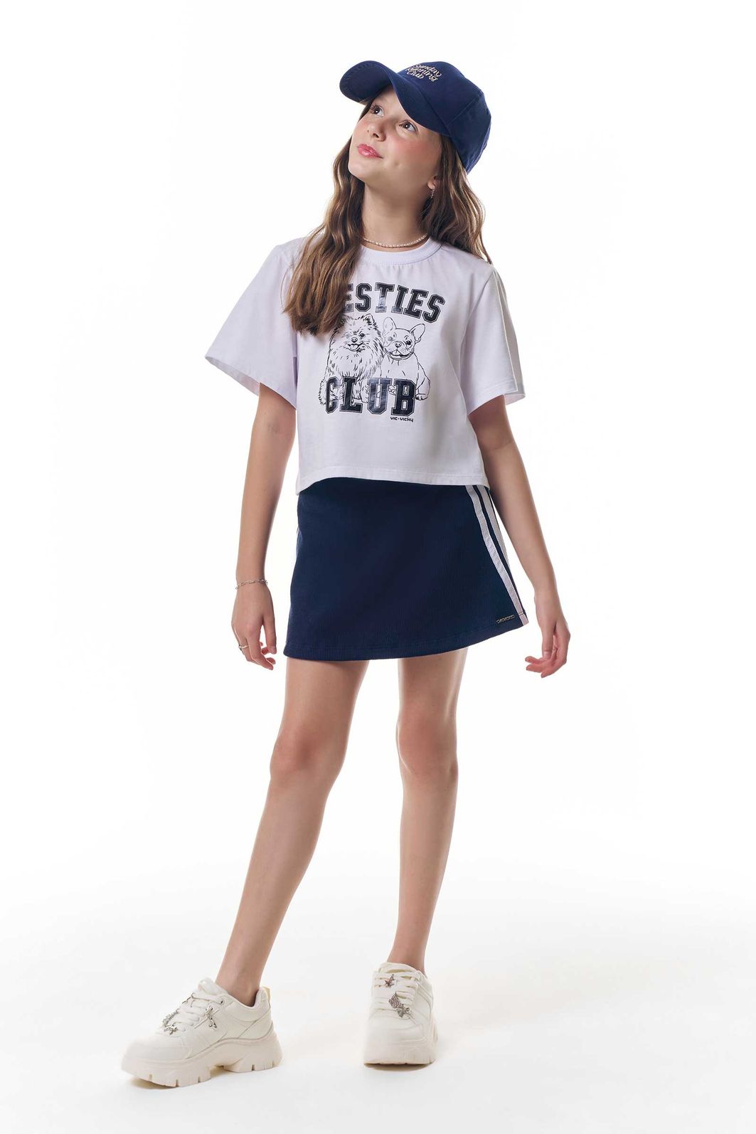 Conjunto de blusa em meia malha e saia em soft line com shorts embutido 96912 Vic Teen Menina Conjunto de blusa em meia malha e saia em soft line com shorts embutido 96912 Vic Teen Menina