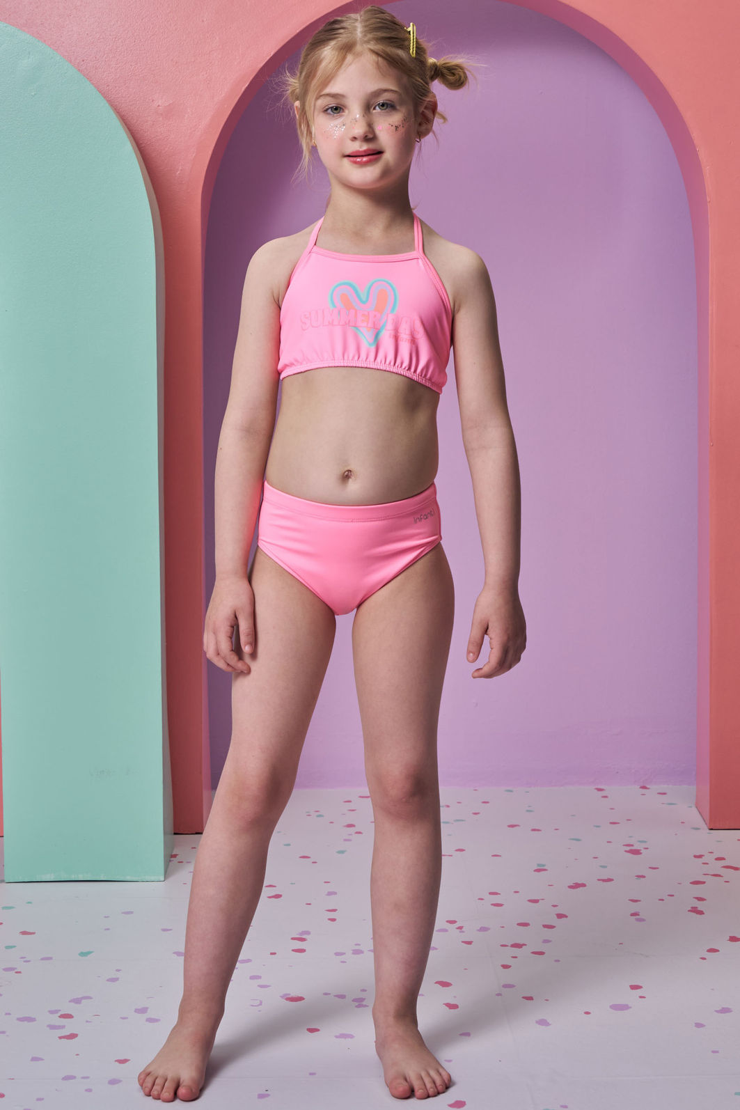Trio de biquíni em malha UV dry com proteção UV 50+ com saída de praia em tela fashion 93177 Infanti Infantil Menina Trio de biquíni em malha UV dry com proteção UV 50+ com saída de praia em tela fashion 93177 Infanti Infantil Menina