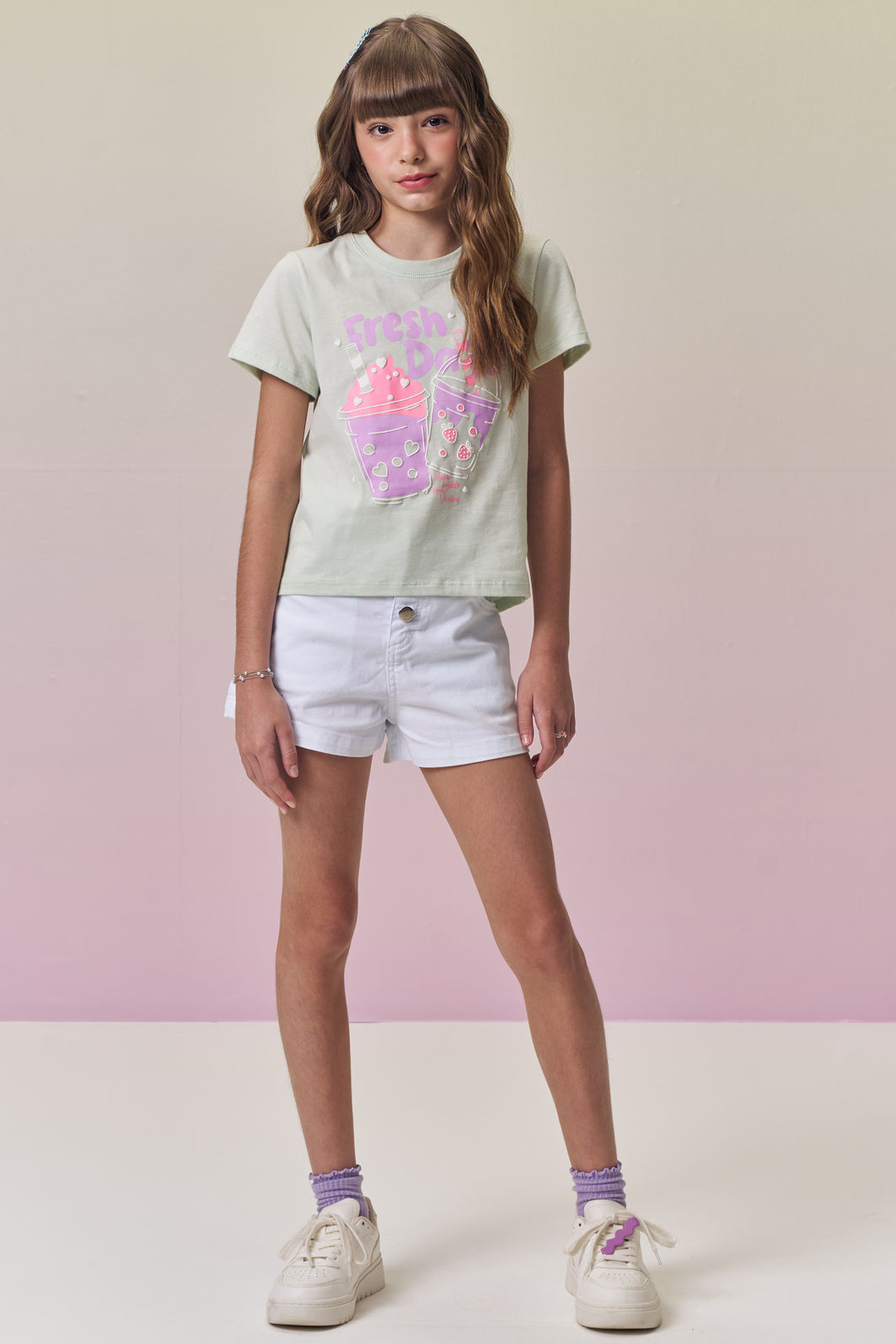 Shorts em sarja com elastano 95000 Vic Teen Menina
