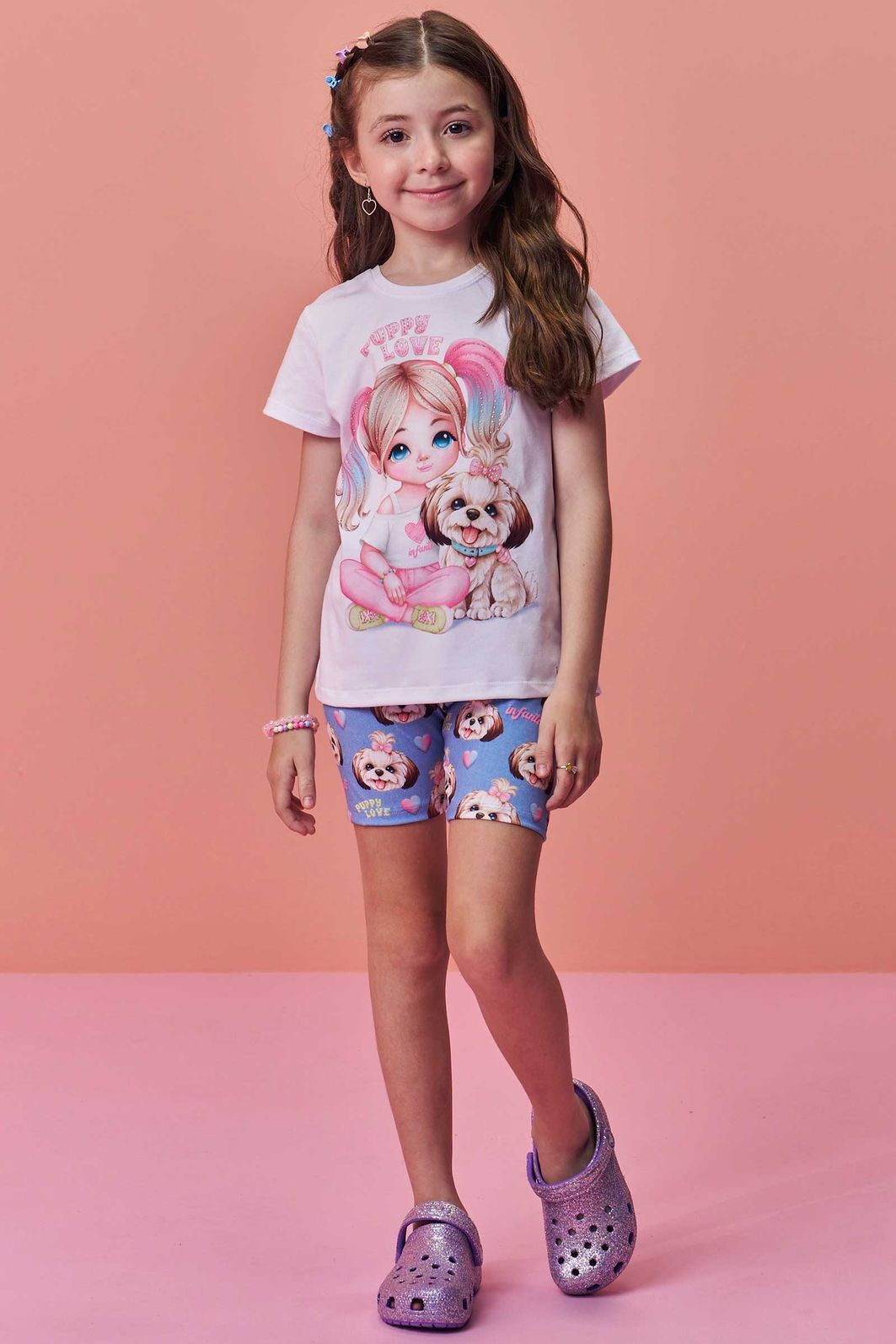 Conjunto de blusa em meia malha e bermuda biker em malha power 98076 Infanti Infantil Menina Conjunto de blusa em meia malha e bermuda biker em malha power 98076 Infanti Infantil Menina