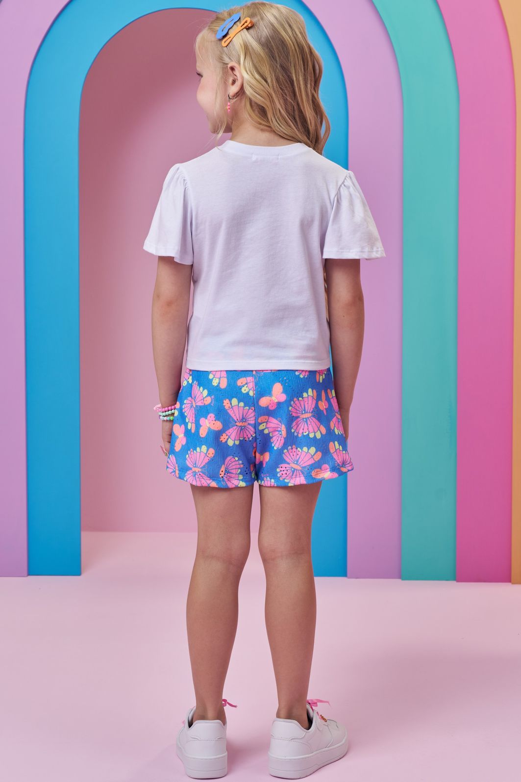 Conjunto de blusa em meia malha e shorts em malha laise 99610 Kukiê Infantil Menina