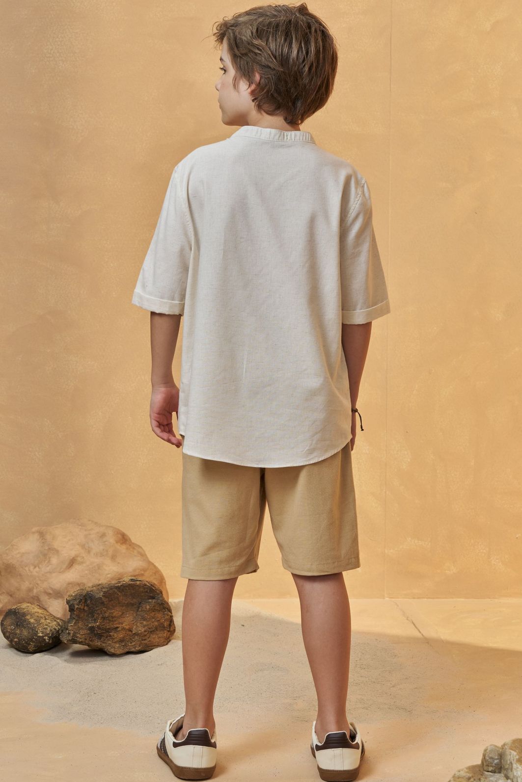 Conjunto de bata em linho deluxe e bermuda em linho santorine com elastano 95751 Johnny Fox Teen Menino Conjunto de bata em linho deluxe e bermuda em linho santorine com elastano 95751 Johnny Fox Teen Menino