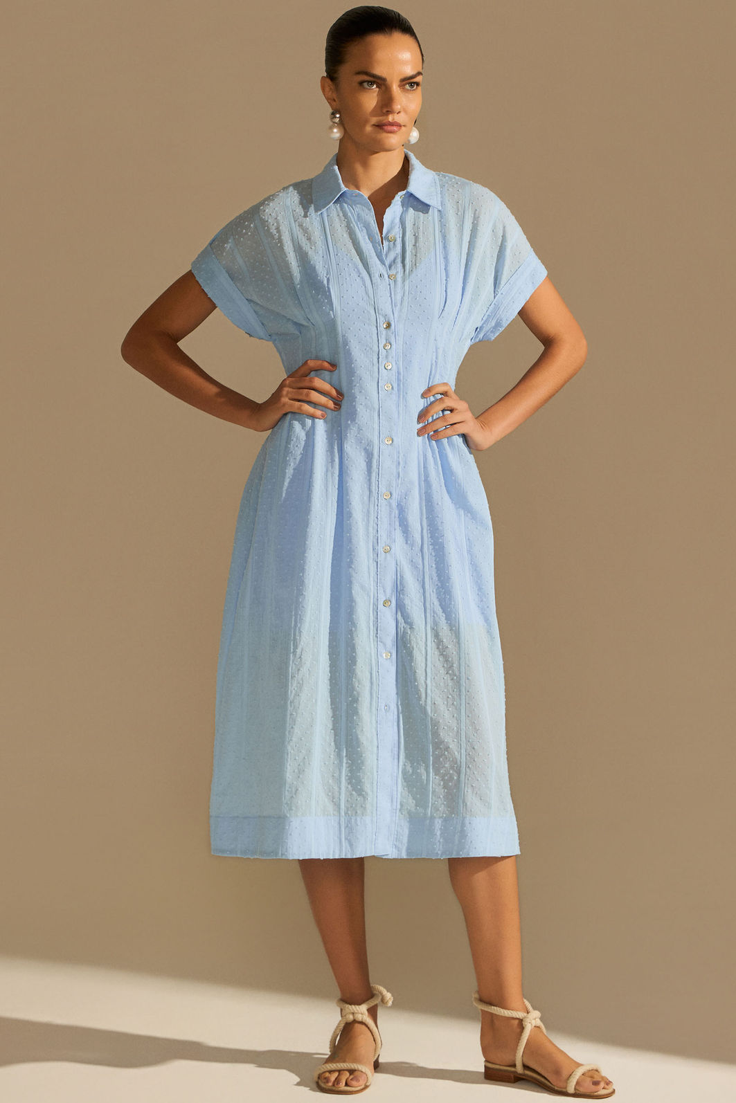 Vestido chemise midi em jacquard de algodão 96755 Linzzi Vestido chemise midi em jacquard de algodão 96755 Linzzi